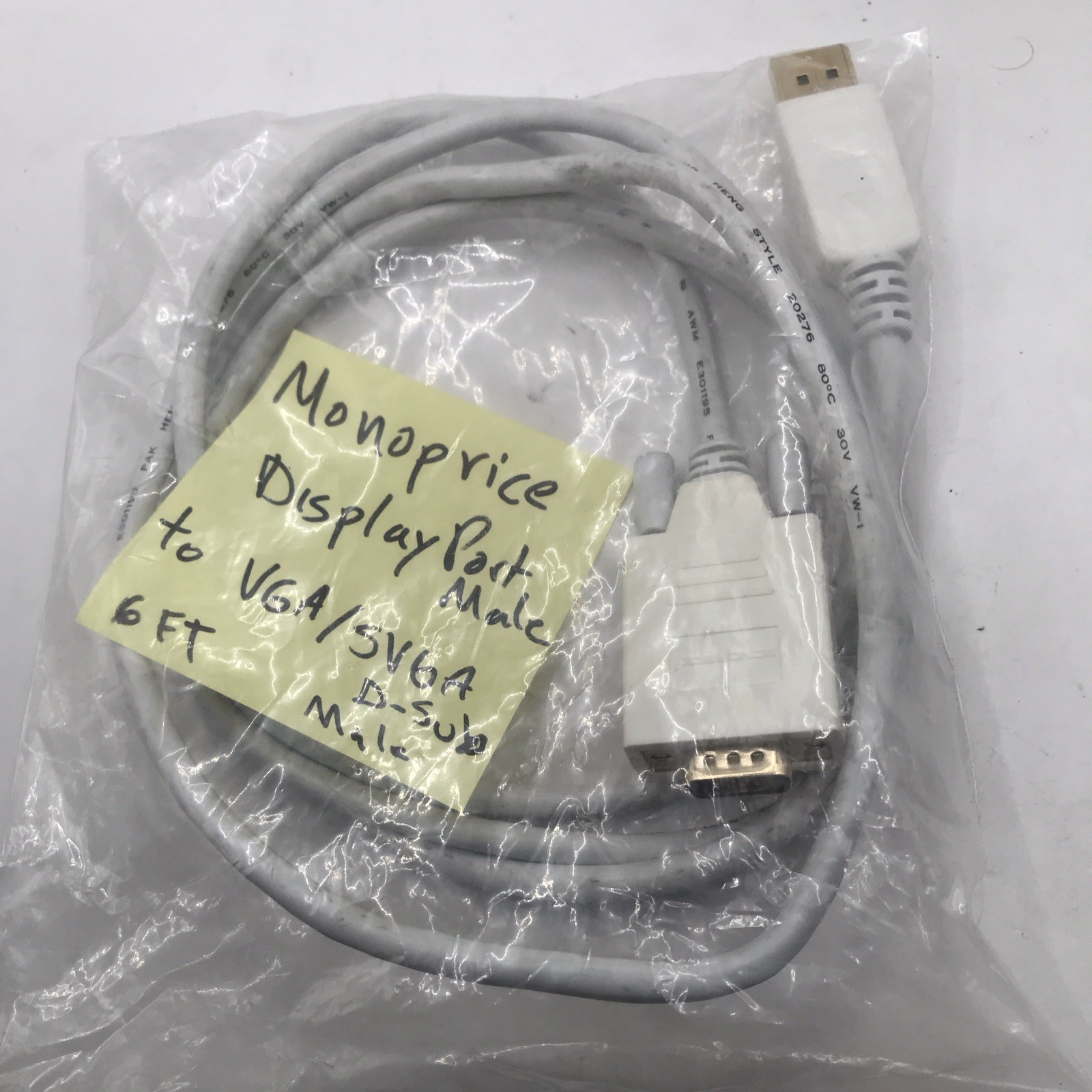 DisplayPort Male to VGA/SVGA D-Sub Male Cable 6ft