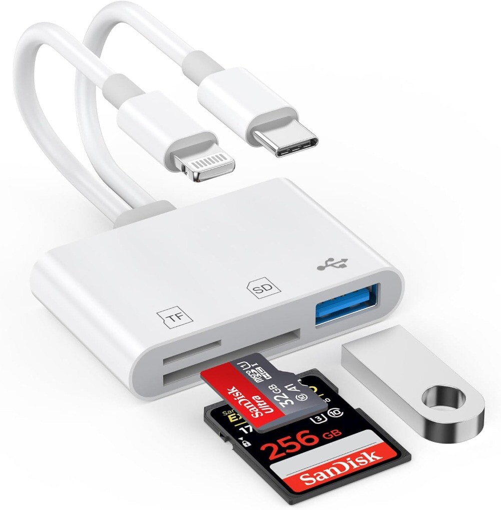 SD Card Reader for IPhone IPad, Lightning and USB C Dual Port SD Card Adapter US