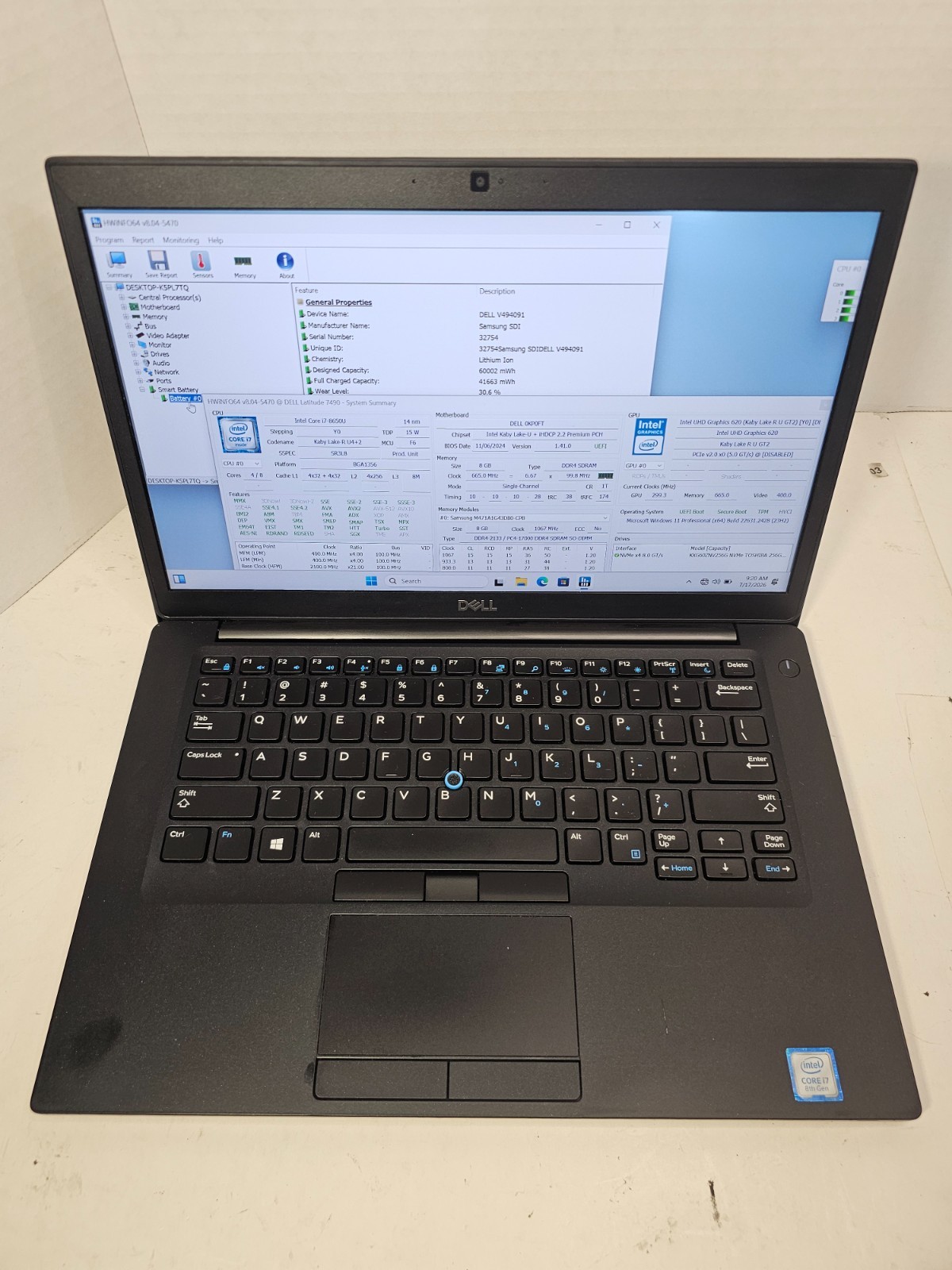 Dell Latitude 7490 14″ Laptop i5-8350U 1.70GHz 8GB RAM 256GB SSD Win11 #04