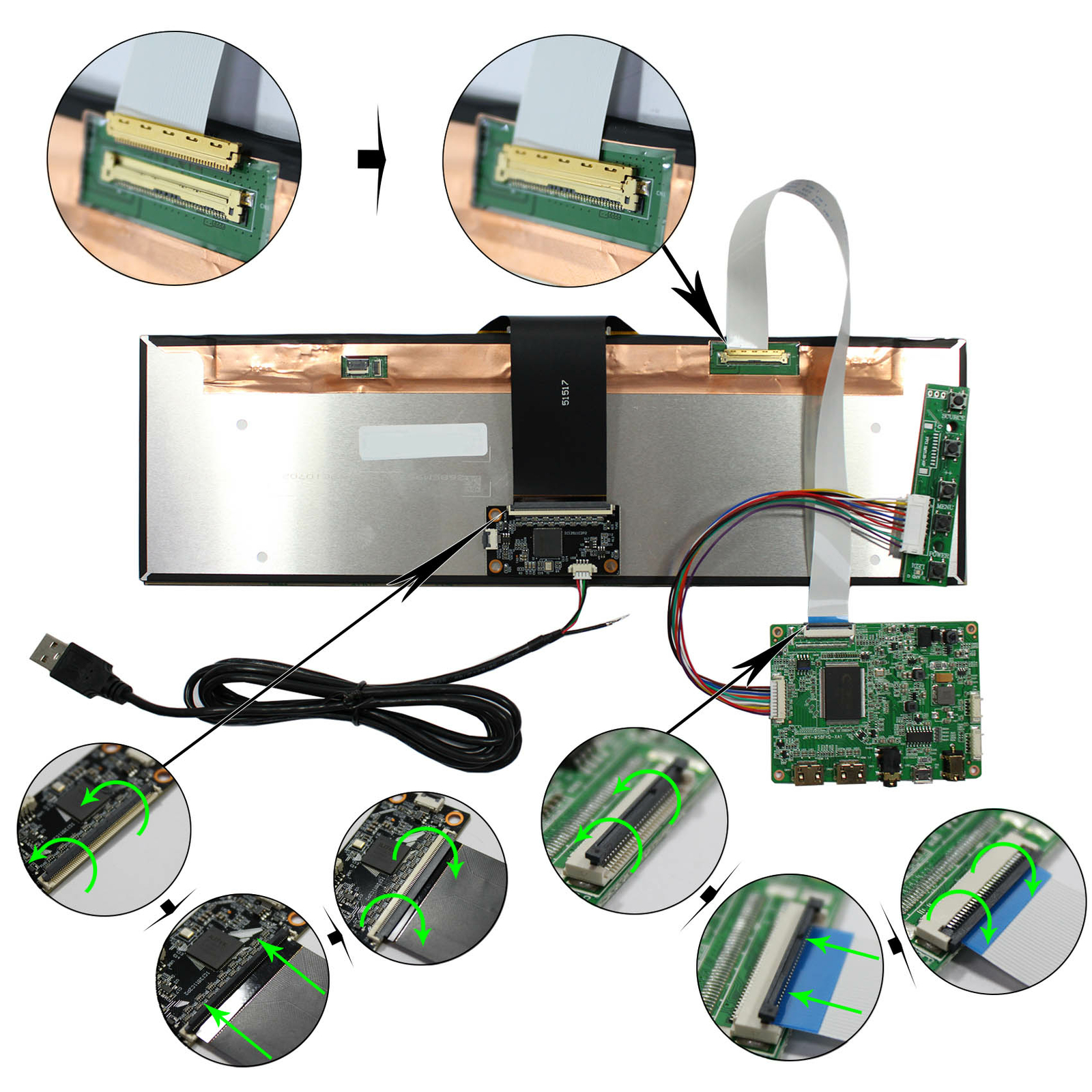 Mini HD MI LCD Controller Board 12.6 in NV126B5M-N41 1920X515 Touch LCD Screen