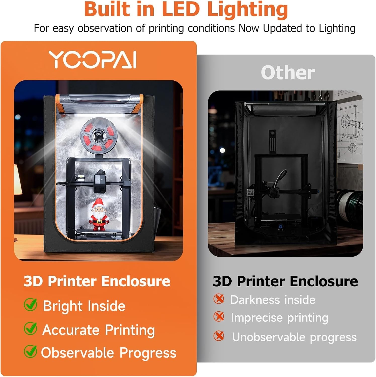 Medium 3D Printer Tent Cover with LED Light – Fire & Dust Resistant Protection