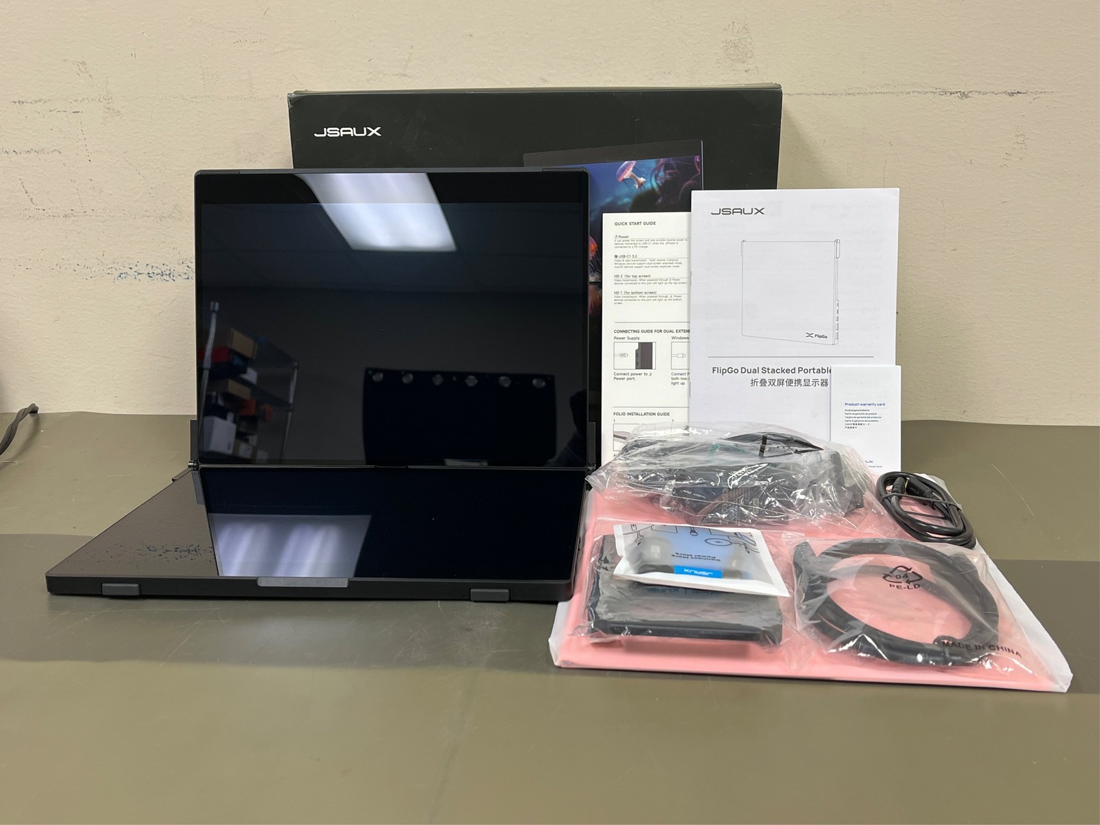 JSAUX FlipGo 13.5″ 2.2K Dual Touchscreen Portable Monitor, Triple Laptop Touch I