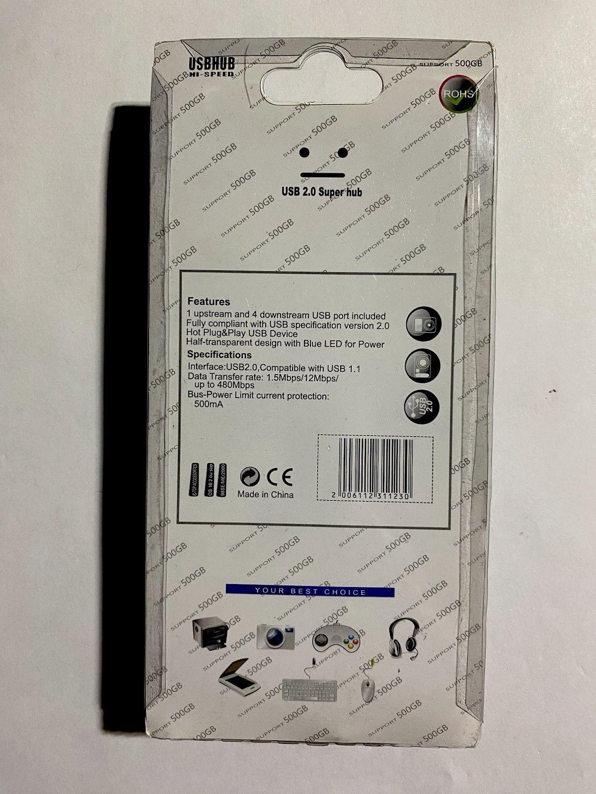 USB2.0 Hi-Speed 480MBPS 500GB HDD 7 Port USB Hub