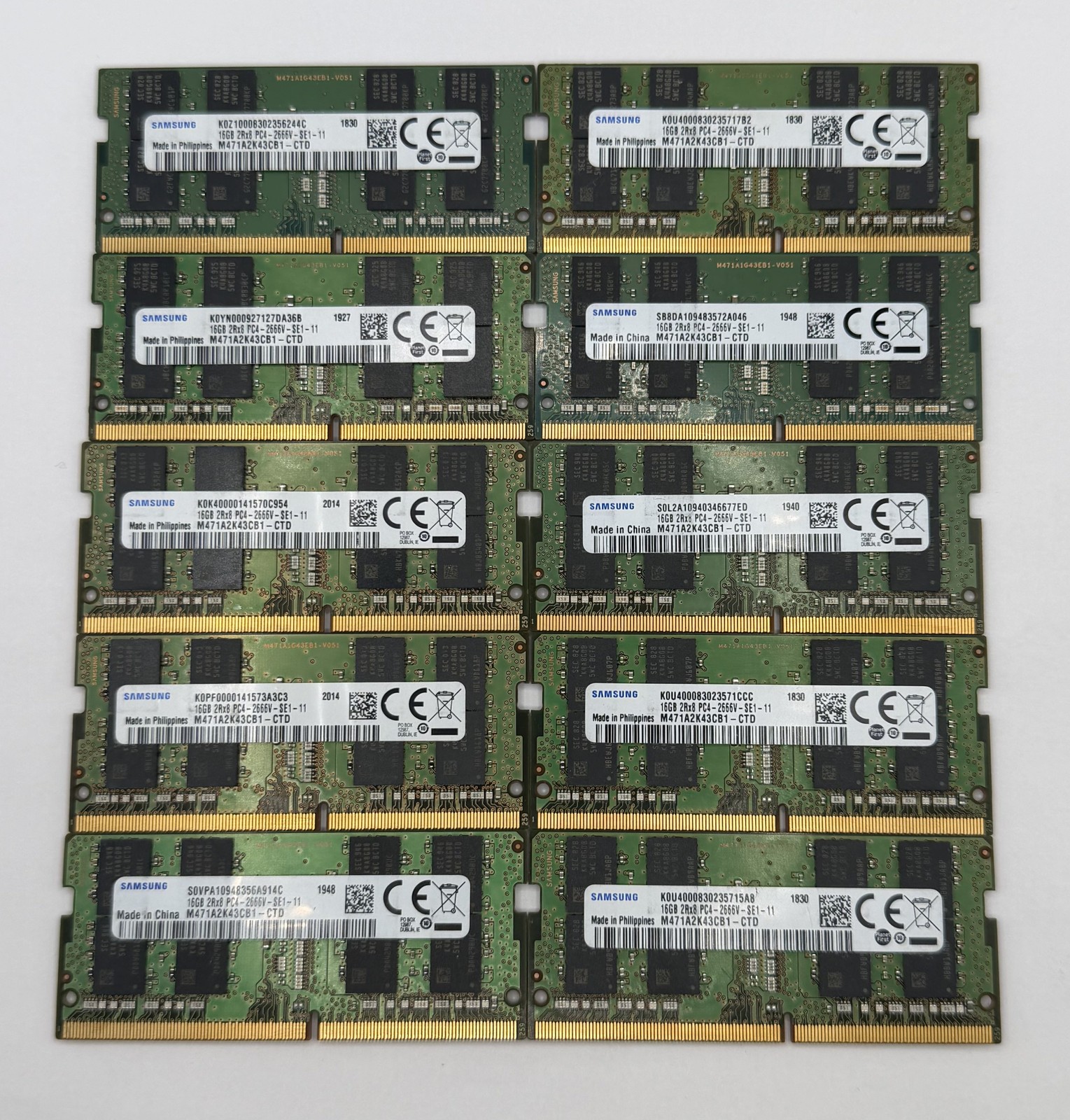 Samsung 160GB Kit 10x16GB DDR4 2666MHz PC4-21300 SODIMM RAM M471A2K43CB1-CTD