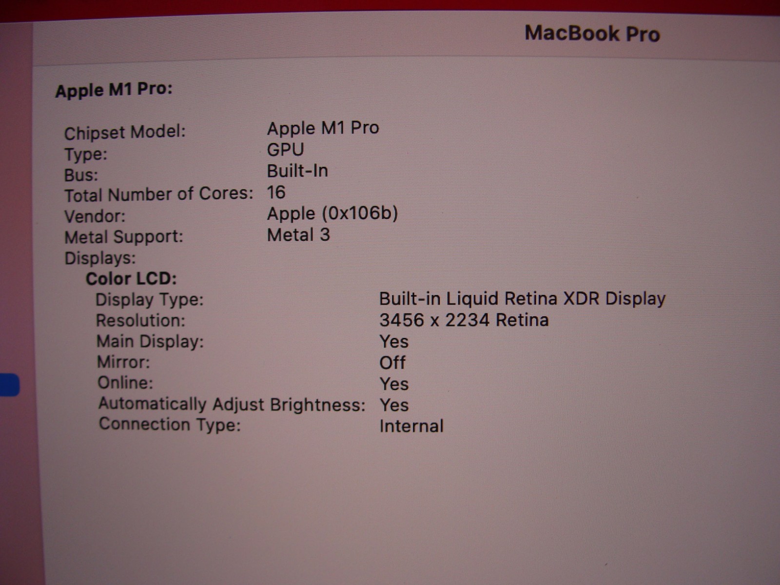Apple MacBook Pro 16″ 2021 A2485 M1 Pro 3.2GHz 10CPU/16 GPU 32GB 512GB Sequoia