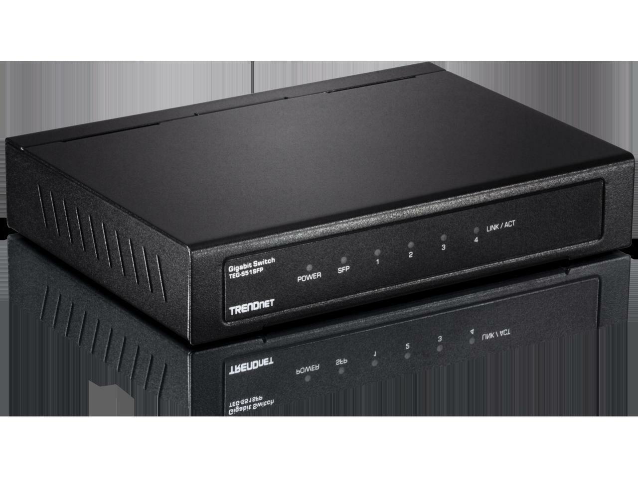 TRENDnet 4-Port Gigabit Switch with SFP Slot. Limited Life Time Warranty