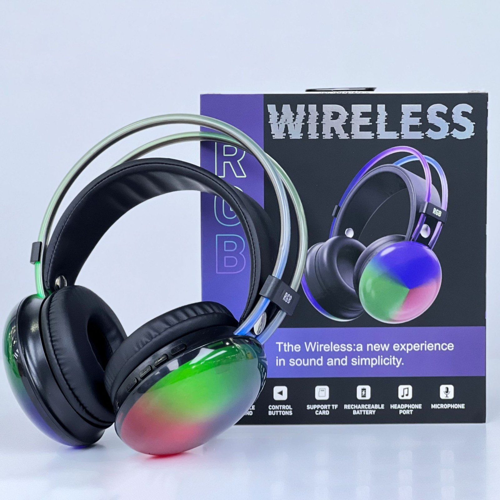 RGB Wireless Headphones LED Lights – Bluetooth Stereo- Gaming & Music
