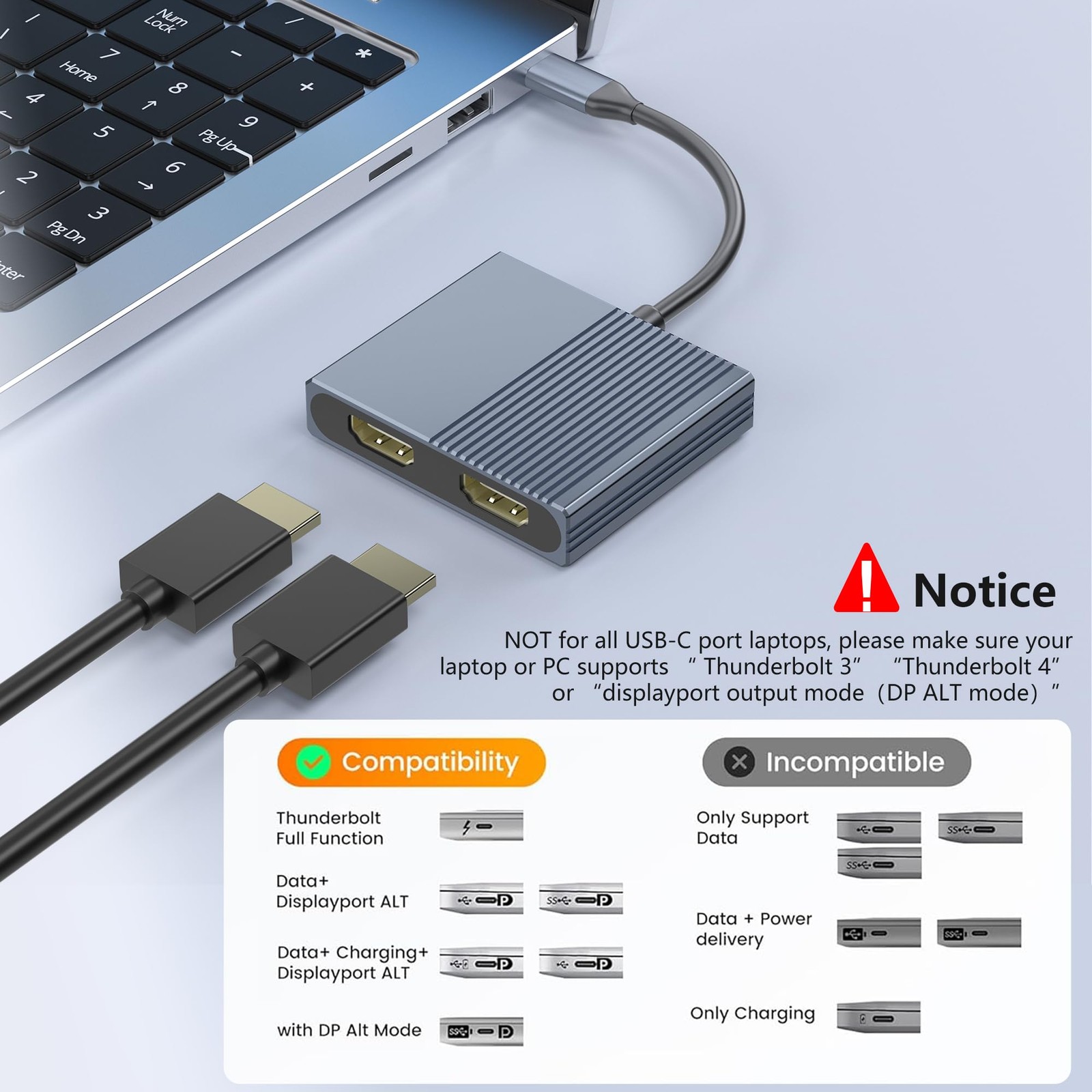 USB to Dual HDMI Adapter for Dell/HP/MacBook, HDMI Splitter Extended Display,…