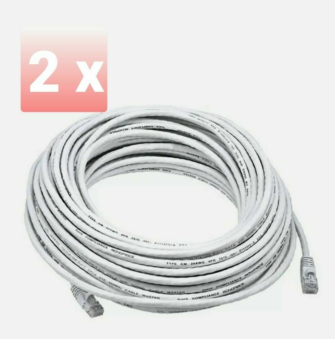 2 Lot 30 FT RJ45 Cat5 Ethernet LAN Network Cable Internet Router White