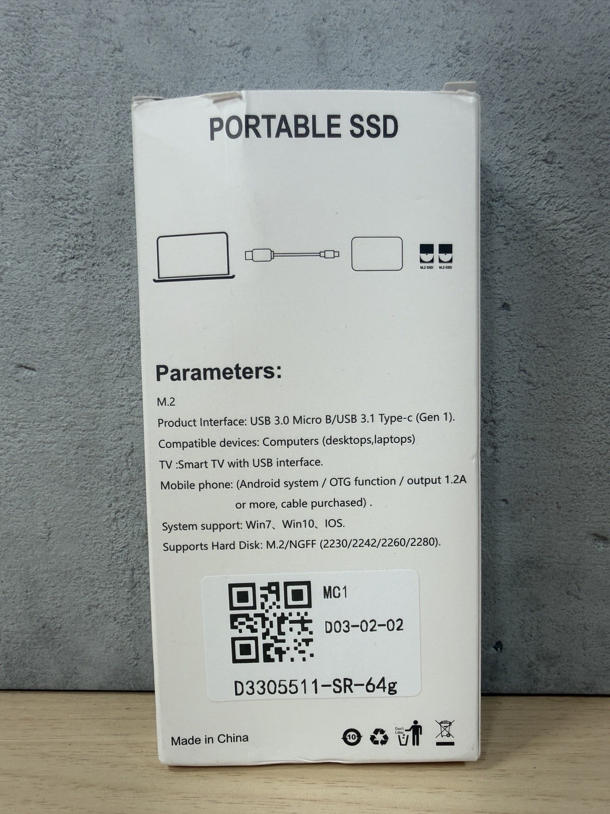 Portable External SSD 500GB M.2 Silver USB 3.1 Type-C SHL-R320