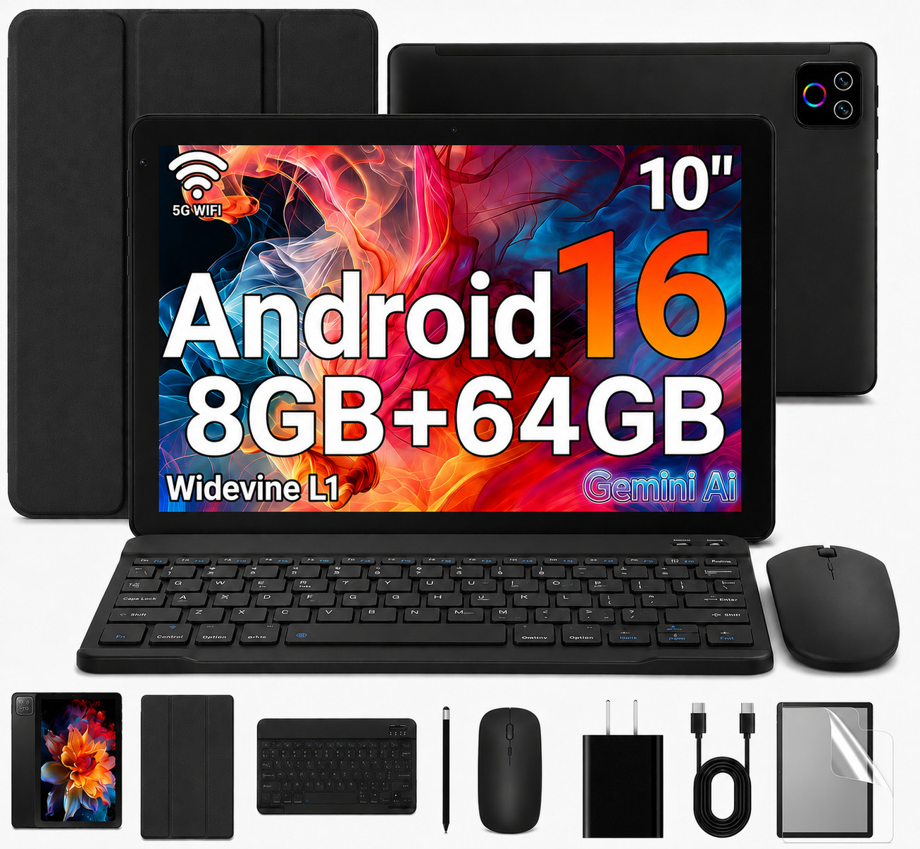 2026 Android 16 10.1″ Tablet with Gemini AI, 8GB + 64GB 1TB Expand Dual SIM Wifi