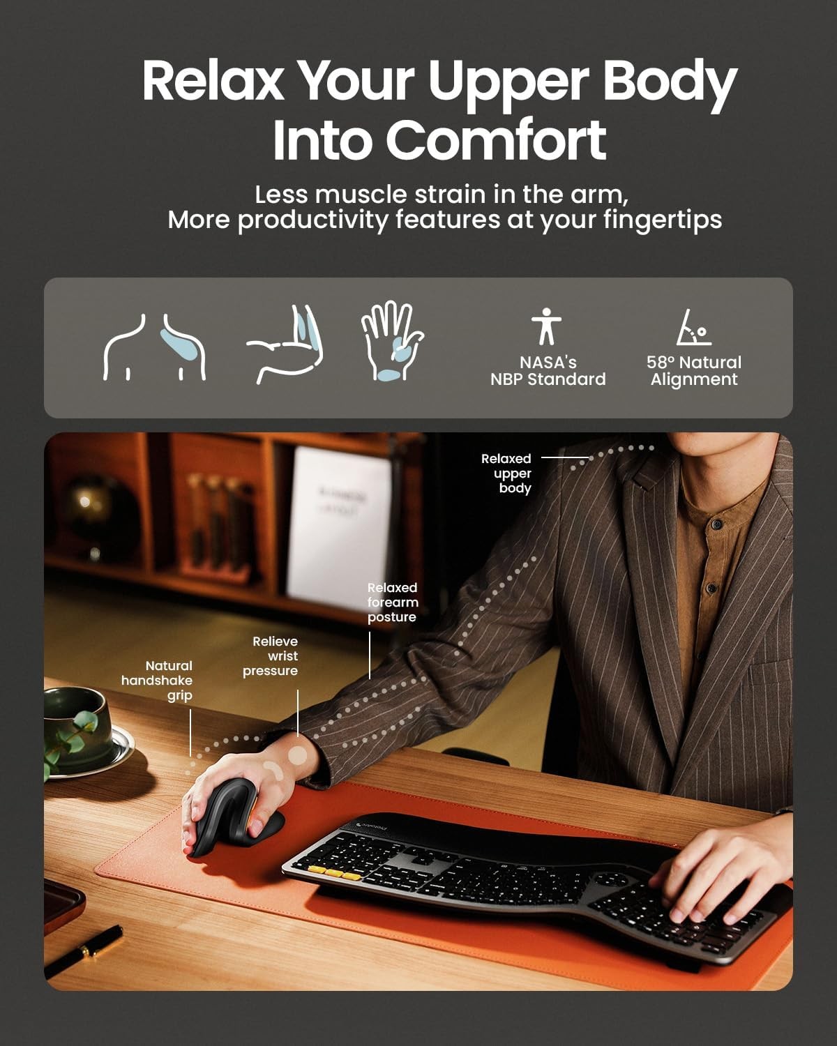 EM11 NL Vertical Ergonomic Mouse Bluetooth Rechargeable Wireless Multi Device
