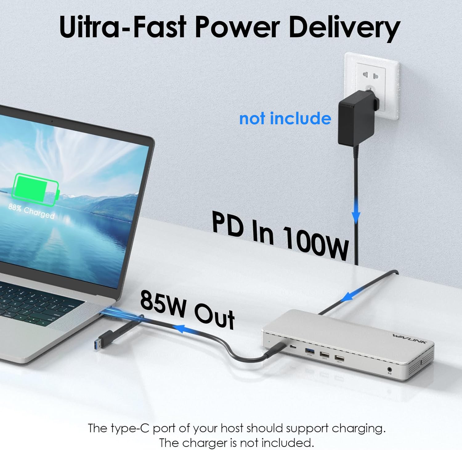 WAVLINK Universal Triple 4K@60Hz Display Dock 3x HDMI 2x DP up to 95W Charging