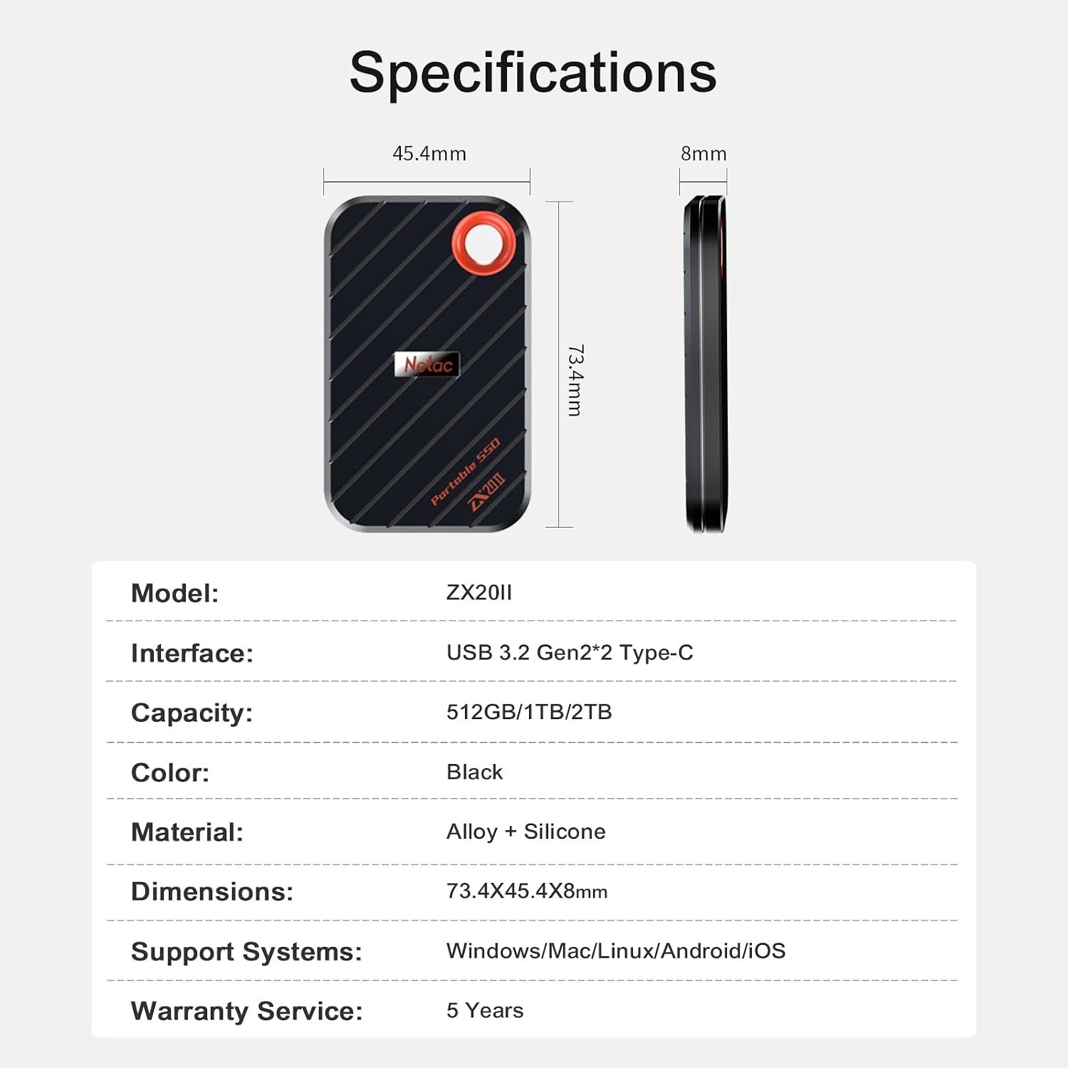 512GB Magnetic Portable SSD, ZX20 II, up to 2000MB/s Read 1700MB/s Write Spee…