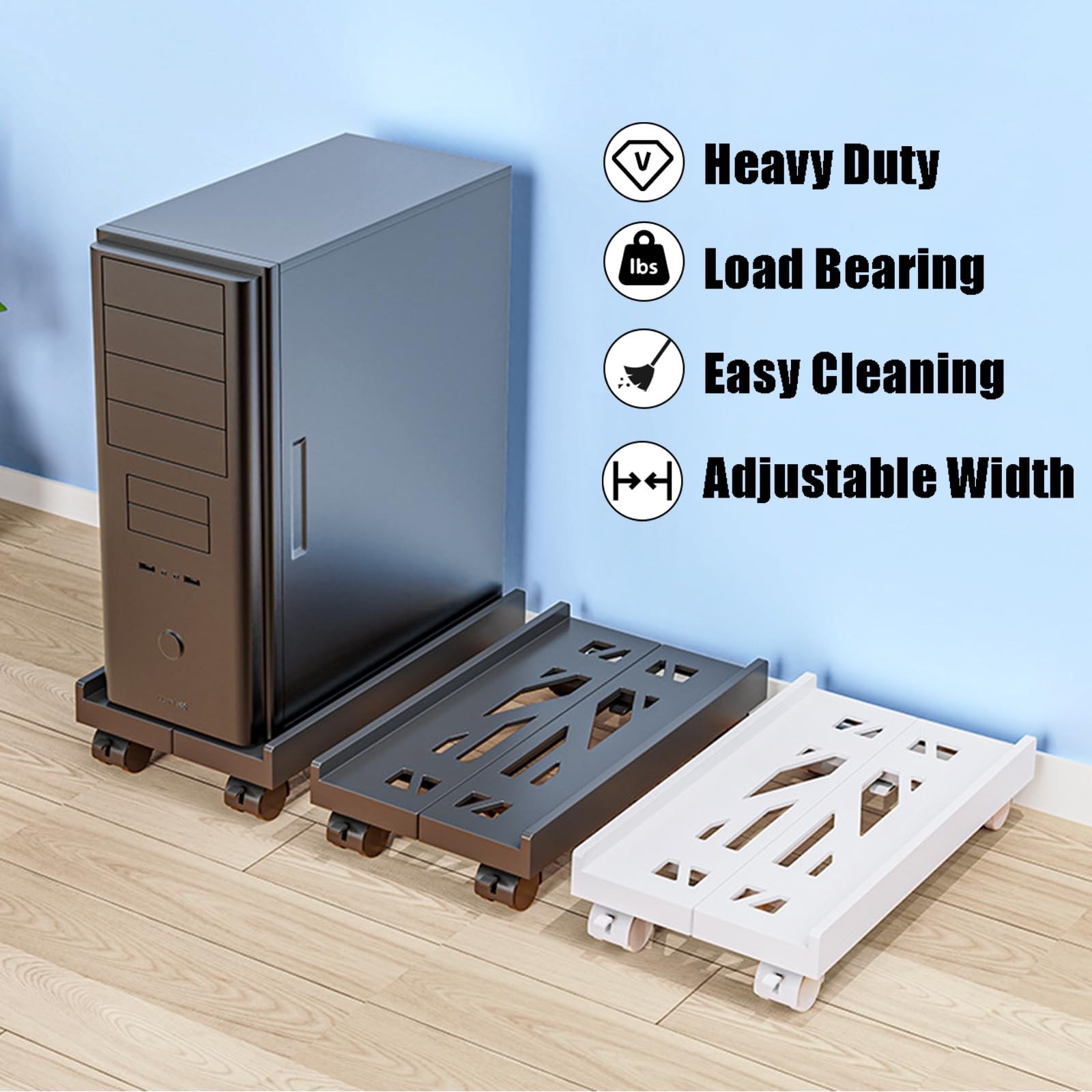 Adjustable Computer Tower Stand, Mobile CPU Stand with 4 Rolling Caster Wheels