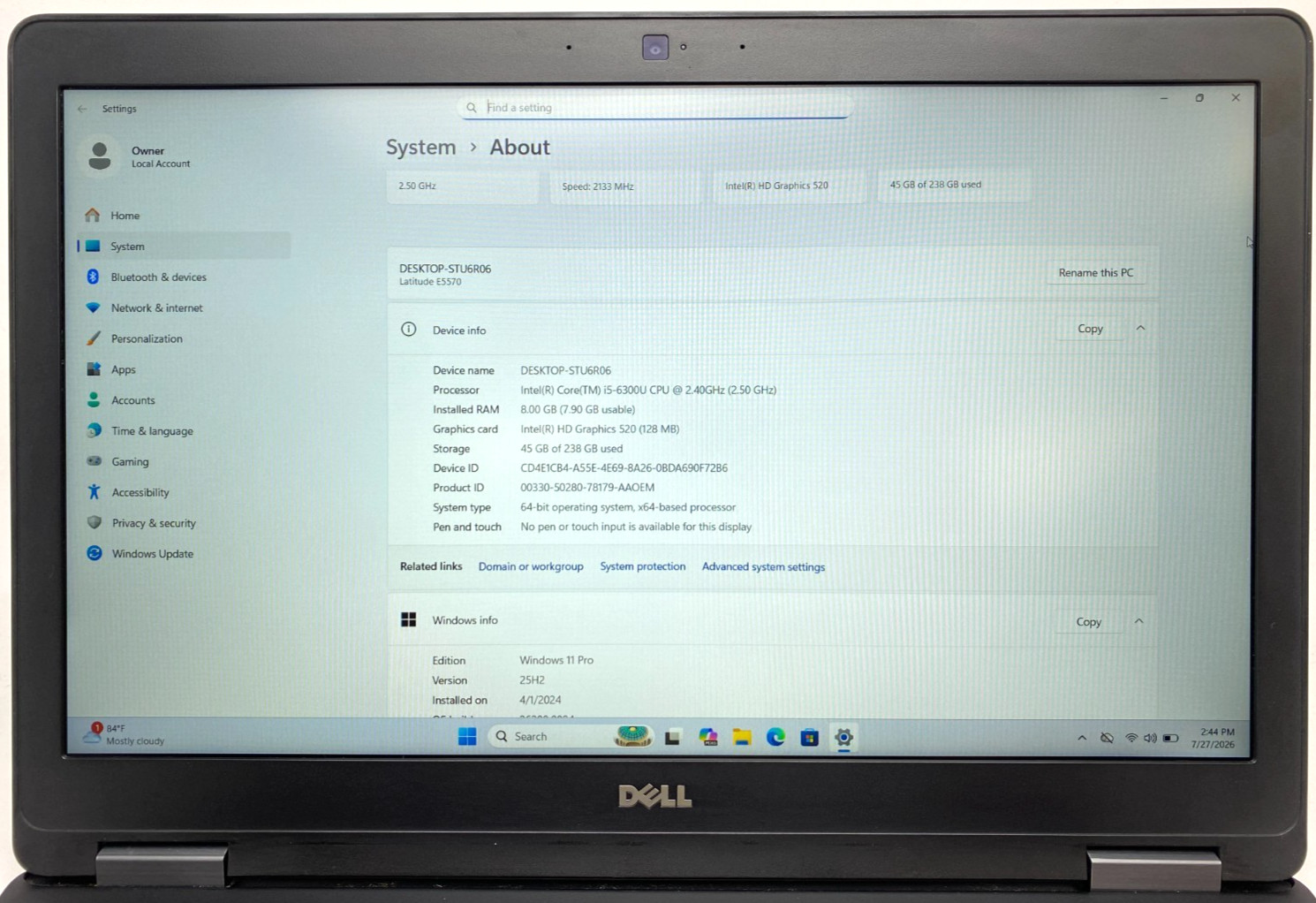 DELL LATITUDE E5570 15.6″ FHD INTEL I5-6300U 2.4GHz 8GB 256GB SSD WIN11P + ADPTR