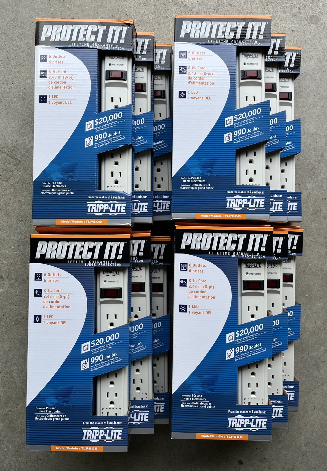 Lot of 12-Tripp Lite Surge Protector Power Strip 120V 6 Outlet 8′ Cord -NEW