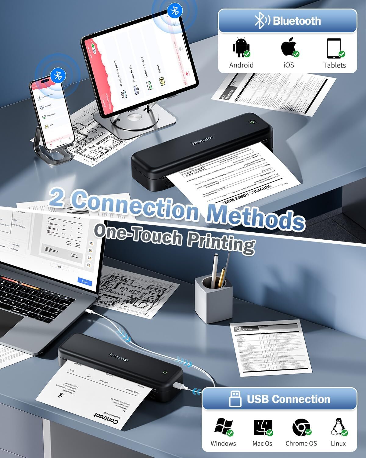 Phomemo M834 Portable Printer Wireless Thermal Printers Support US Letter A4 lot