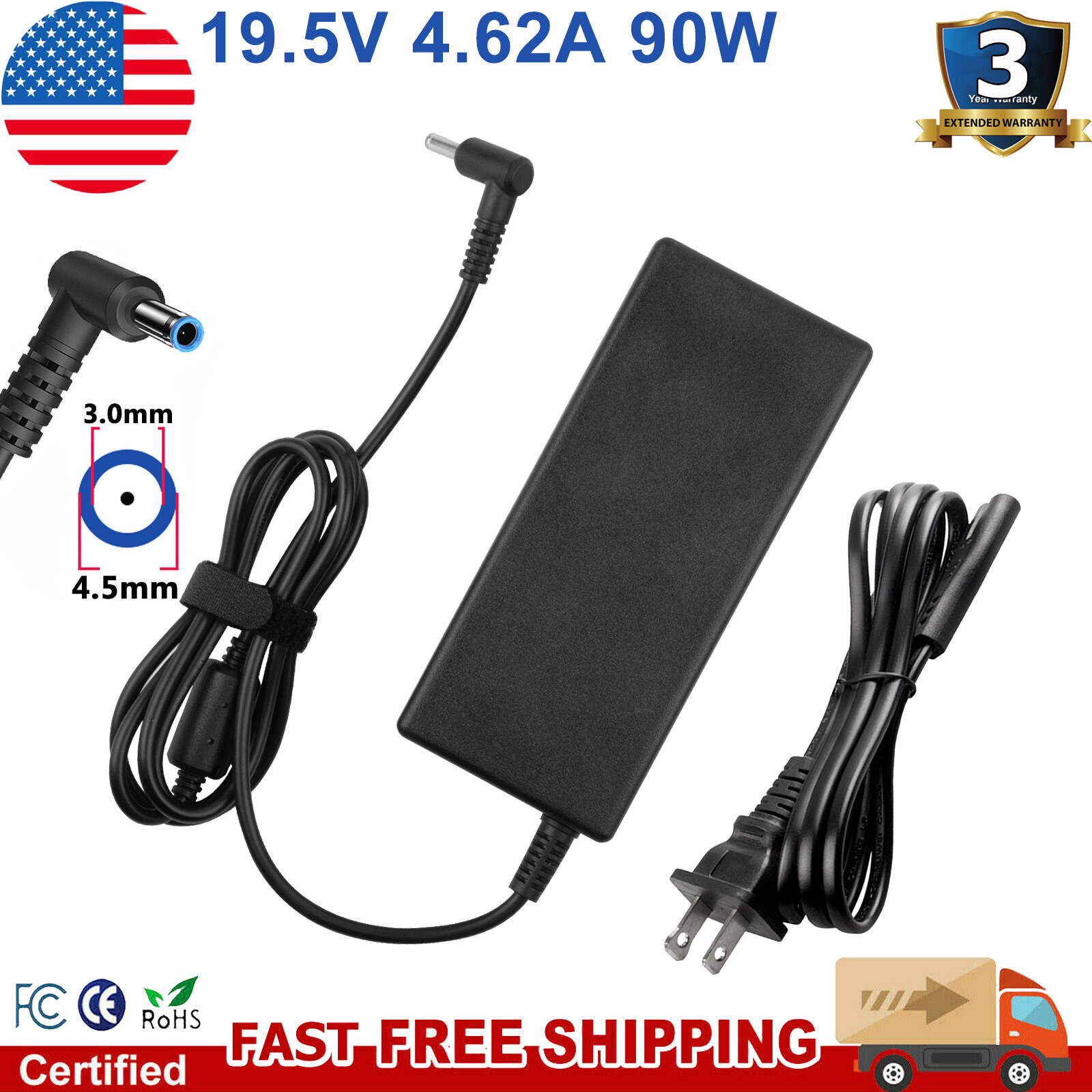 90W 19.5V 4.62A Laptop Charger For HP Probook 430 440 450 455 470 G3 G4 G5 4.5mm