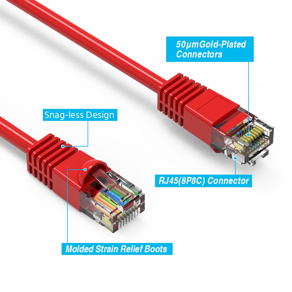 10 Pack of 8Ft CAT6 UTP Ethernet Network Booted Cable Red
