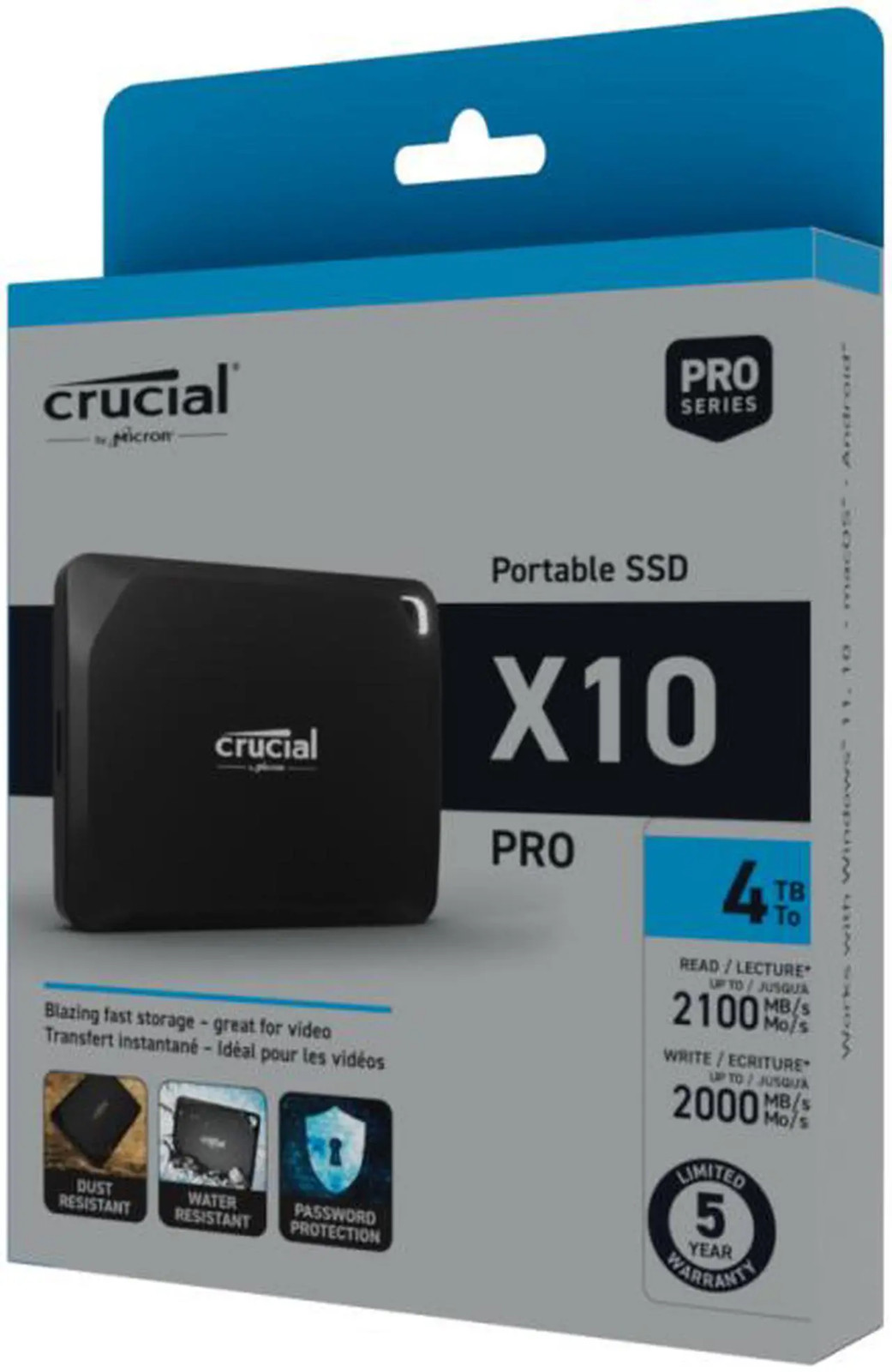 Crucial – X10 Pro 4TB External Portable USB-C 3.2 SSD – Black – CT4000X10PROSSD