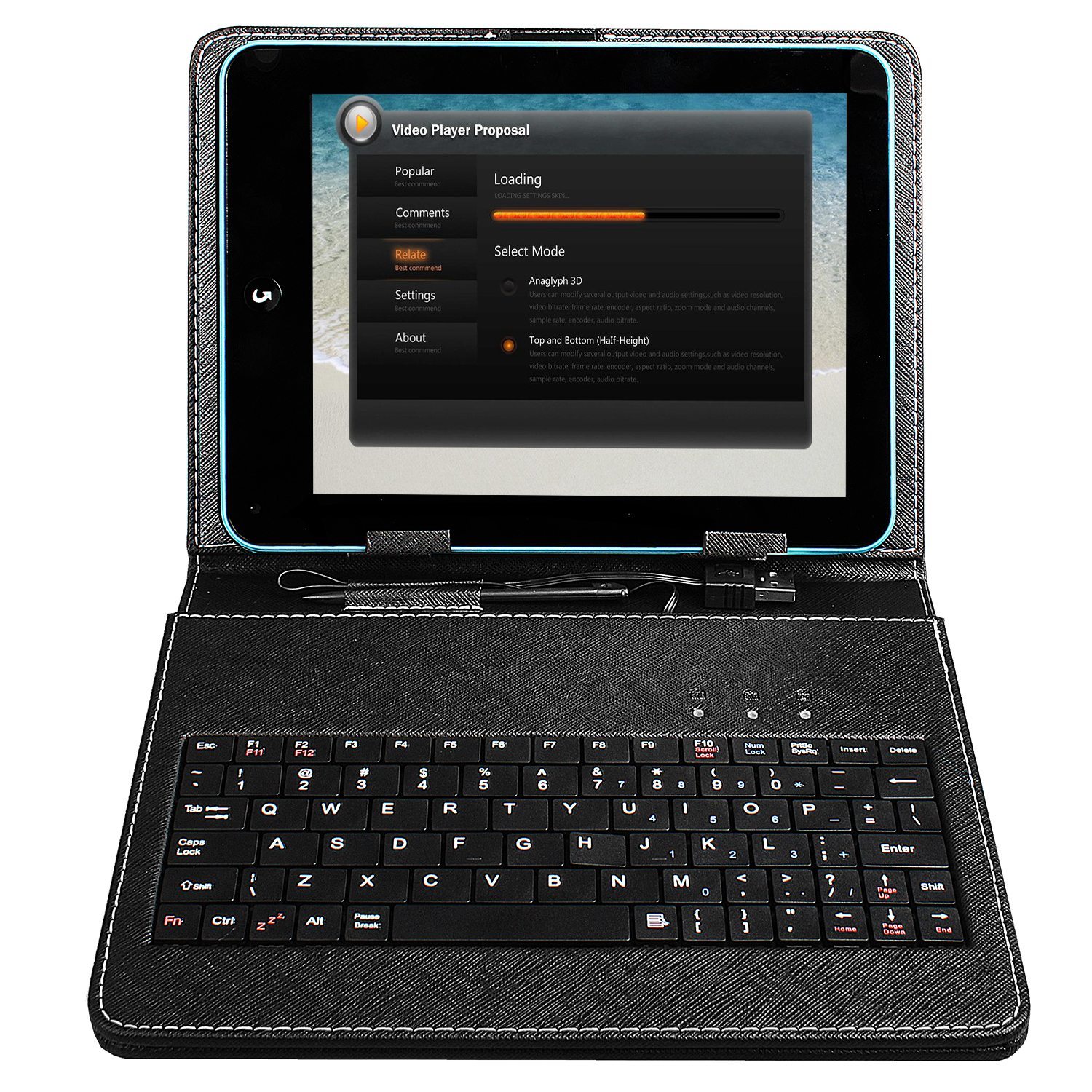 Folio PU Leather Case Stand Cover with USB keyboard For 8″ Universal Tablet Ipad