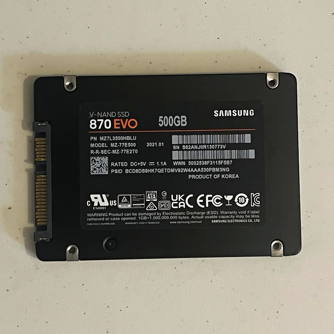 99% HEALTH Samsung 870 EVO 500GB 2.5″ SATA III Internal SSD 560MB/s MZ-77E500