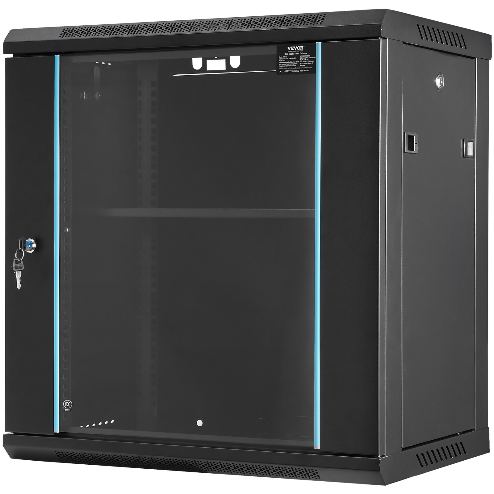 VEVOR 12U Wall Mount Network Server Rack Cabinet Enclosure 15.5” Deep Door Lock