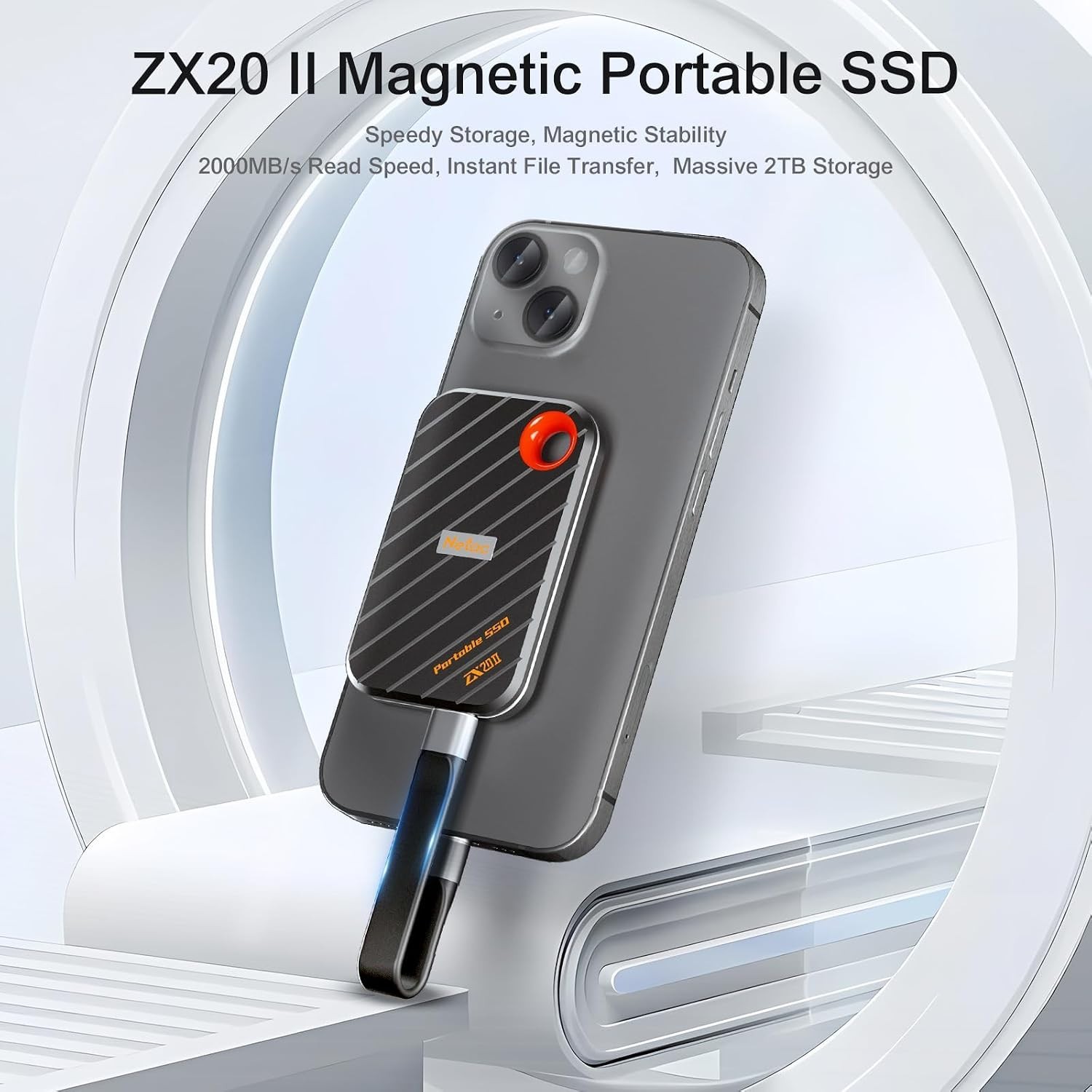 512GB Magnetic Portable SSD, ZX20 II, up to 2000MB/s Read 1700MB/s Write Spee…