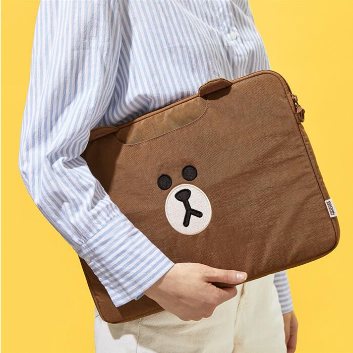 LINE FRIENDS Brown Nylon Edition 3-Way Laptop Pouch 13-Inch Tote Cross Bag Korea
