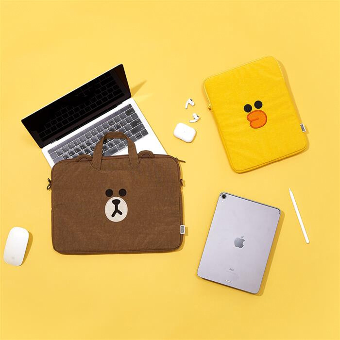 LINE FRIENDS Brown Nylon Edition 3-Way Laptop Pouch 13-Inch Tote Cross Bag Korea