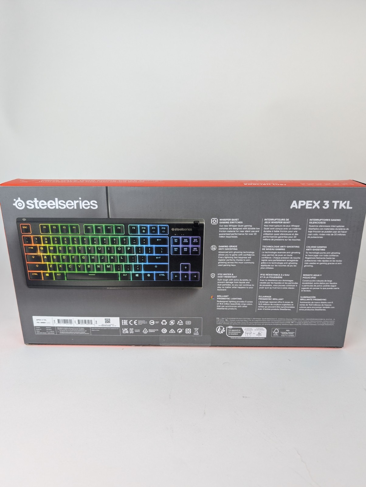 SteelSeries Apex 3 TKL RGB Gaming Keyboard Water & Dust Resistant USB-A