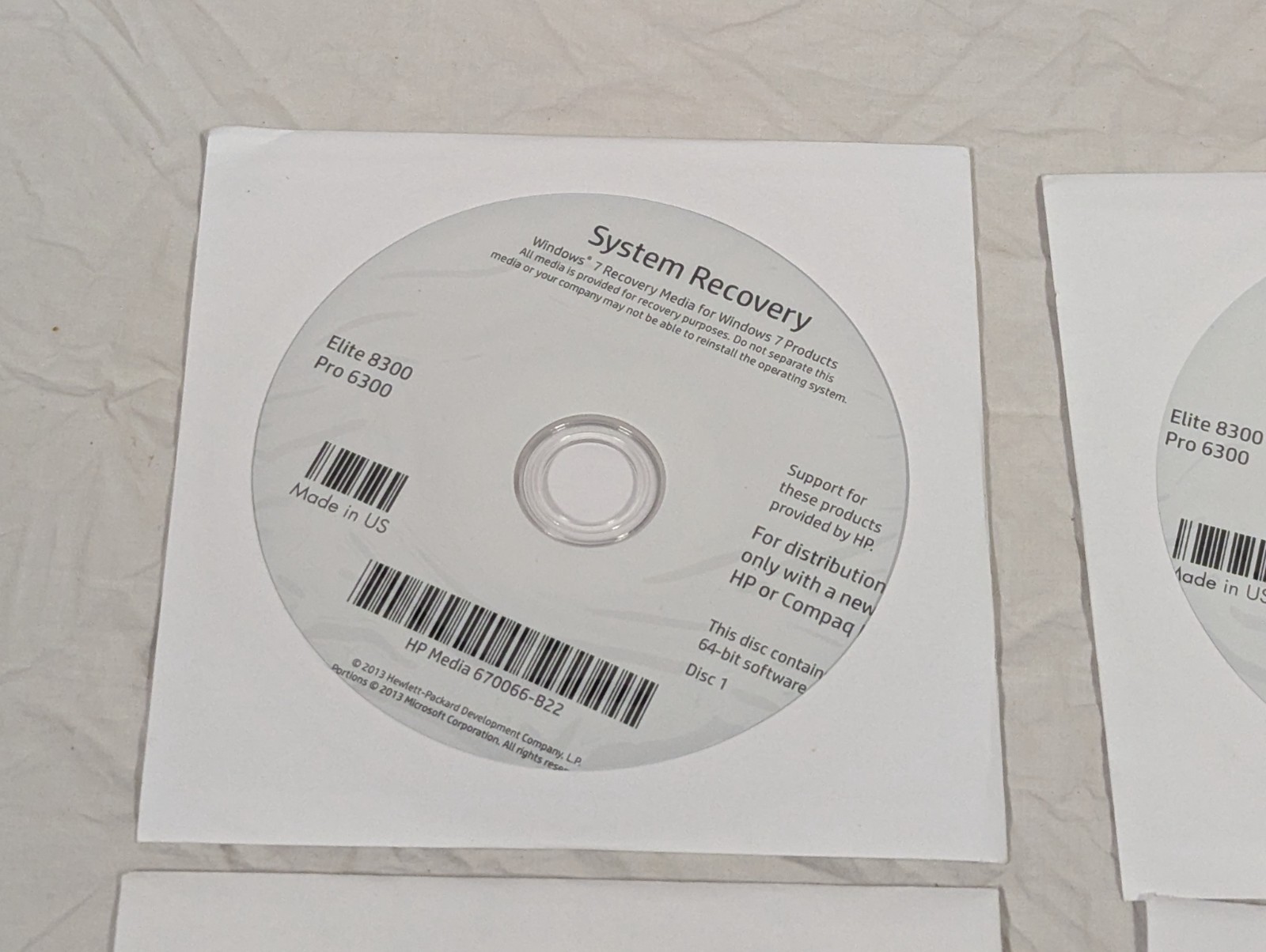 HP Windows 7 Pro 32-bit System Recovery Discs, Elite 8300 Pro 6300, No Key