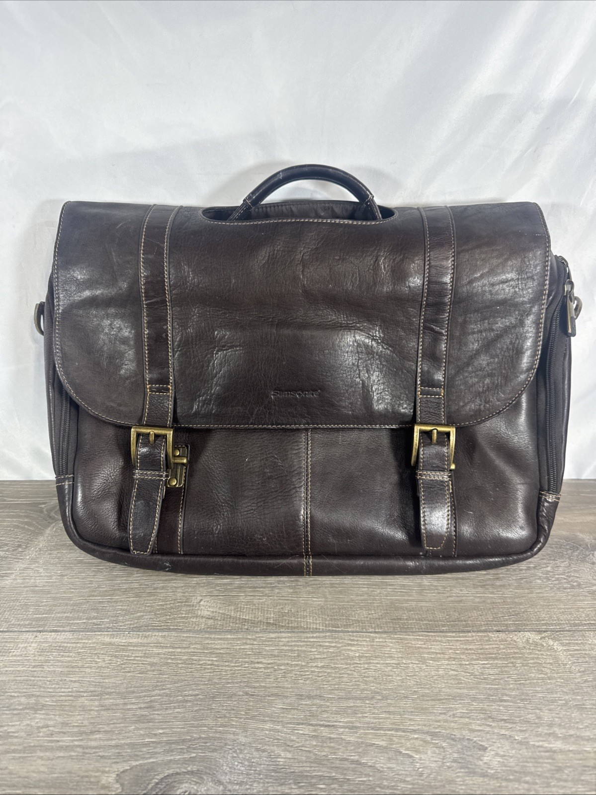 Samsonite Brown Leather Laptop Bag Briefcase Messenger Shoulder Bag No Strap
