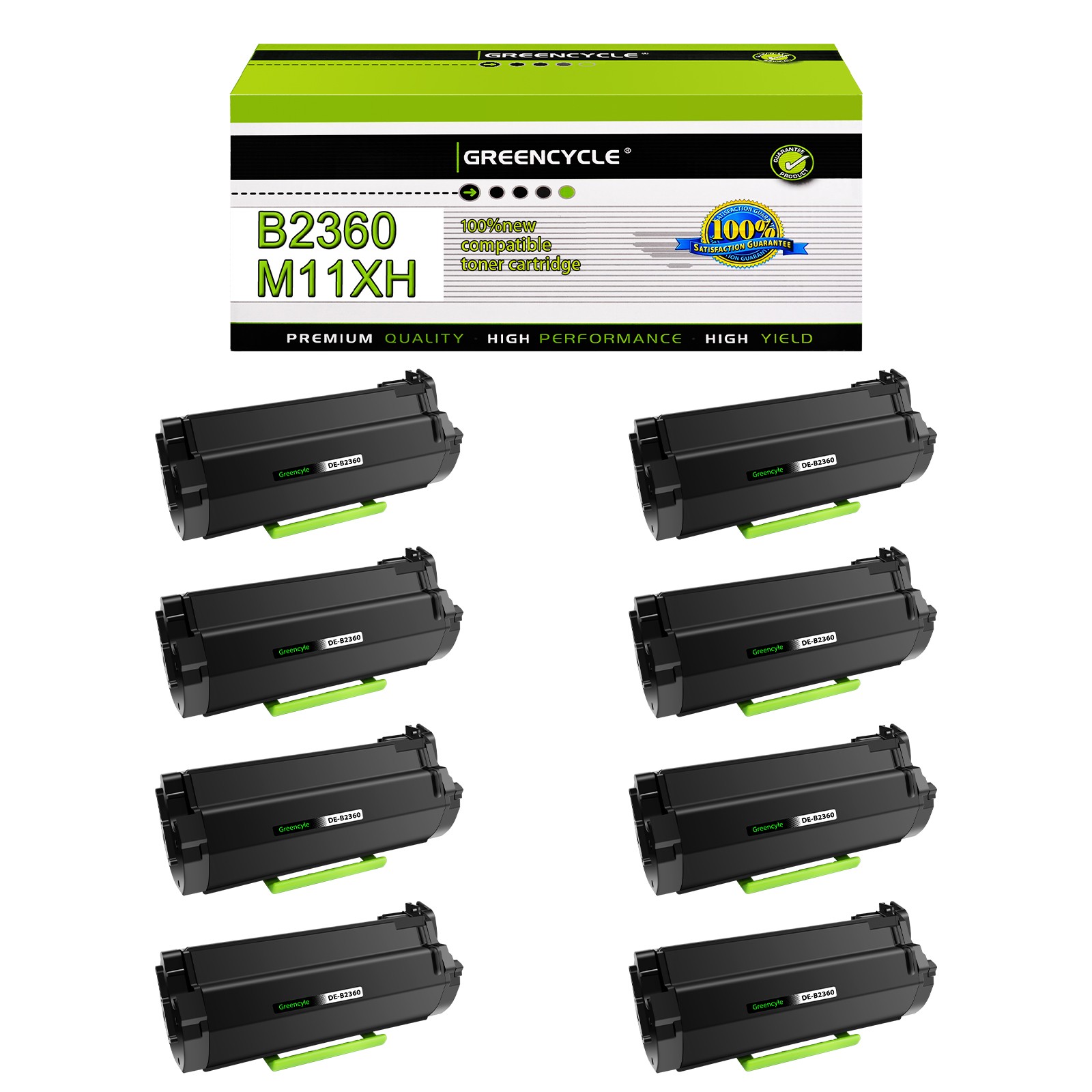 8PK B2360 M11XH Black 8,500Pages Toner Cartridge New Chip Replace for Dell B2360