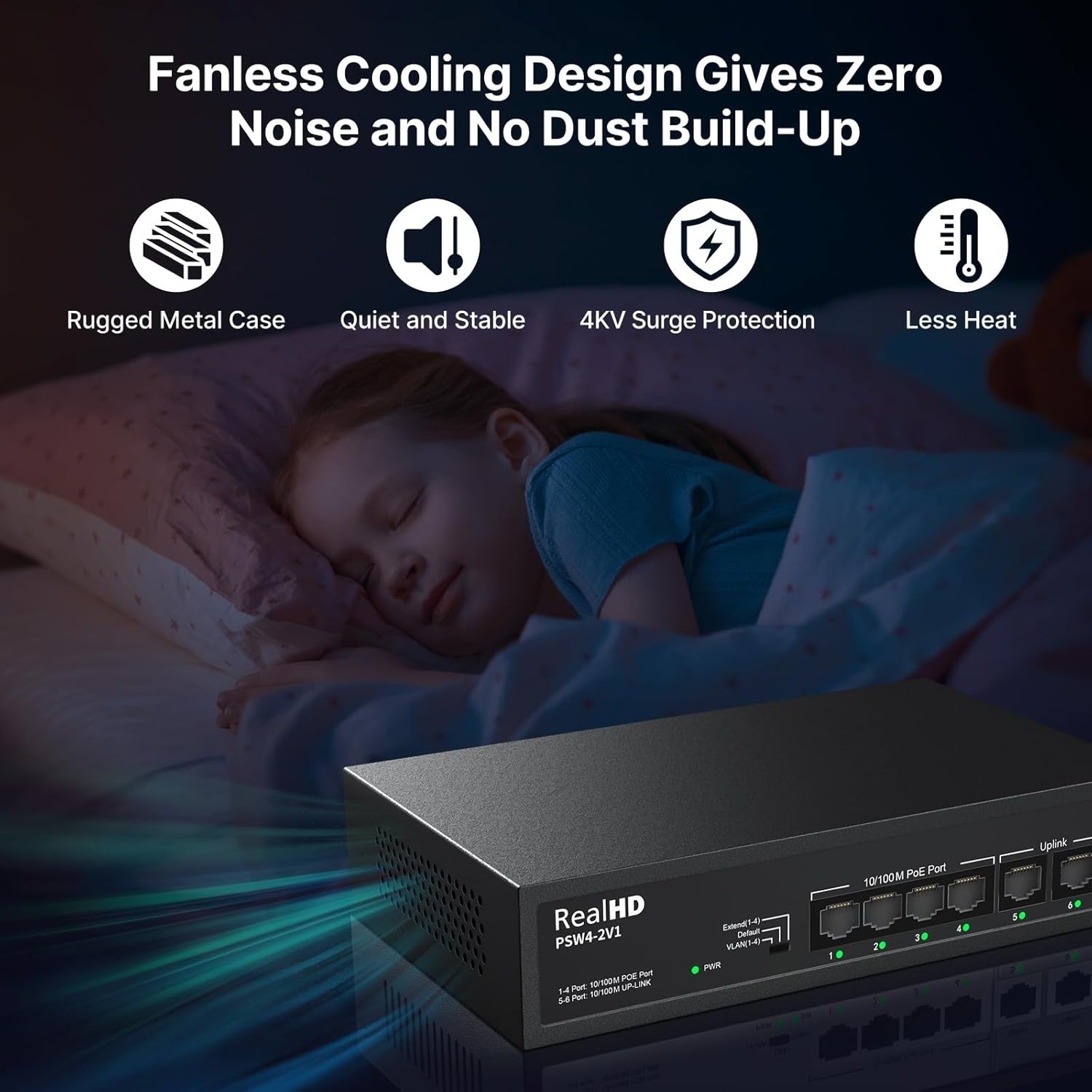 4 Port PoE Switch 8 Ports PoE+ 2 Uplink Unmanaged 100Mbps High 55W 802.3af/at