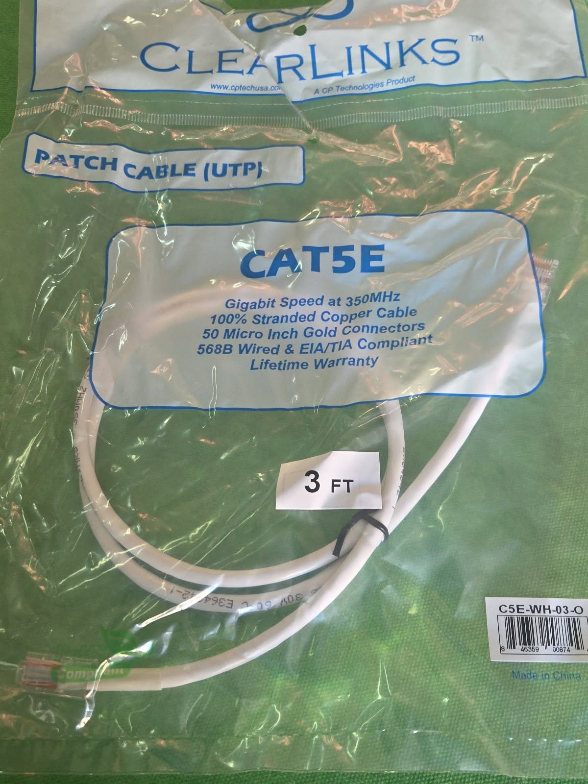 CAT 5E ETHERNET PATCH CABLE WHITE 3 Foot RJ45 NEW LOT OF 20