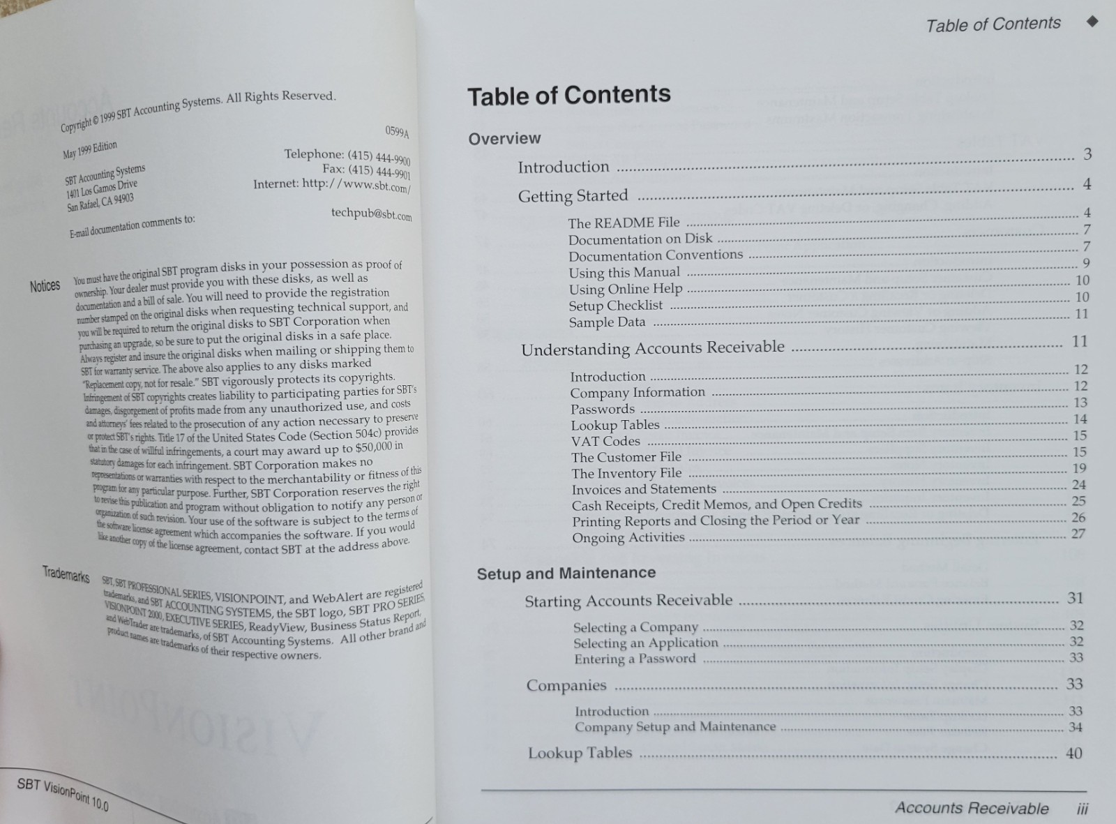 Vintage – SBT VisionPoint 10.0 Accounts Receivable
