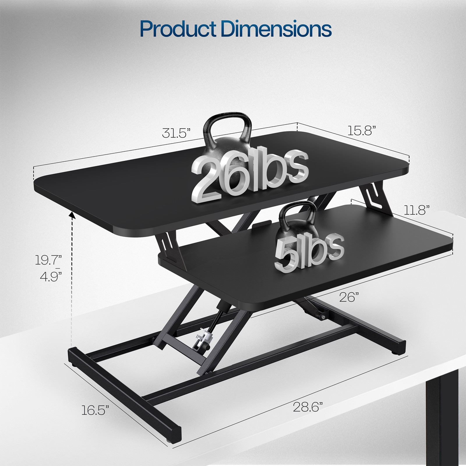 VIVO Black Height Adjustable 32″ Standing Desk Monitor Riser, Sit Stand Tabletop