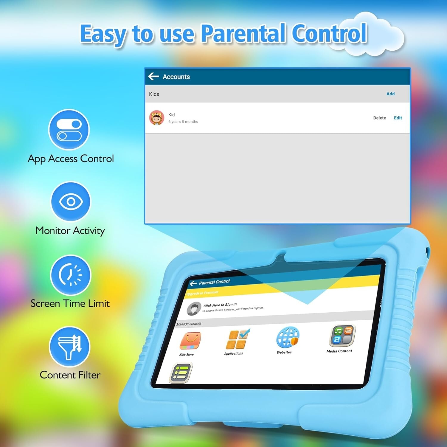 Veidoo Kids Tablet, 7 inch Android Tablet PC, 2GB RAM 32GB ROM, Tablet Blue USED