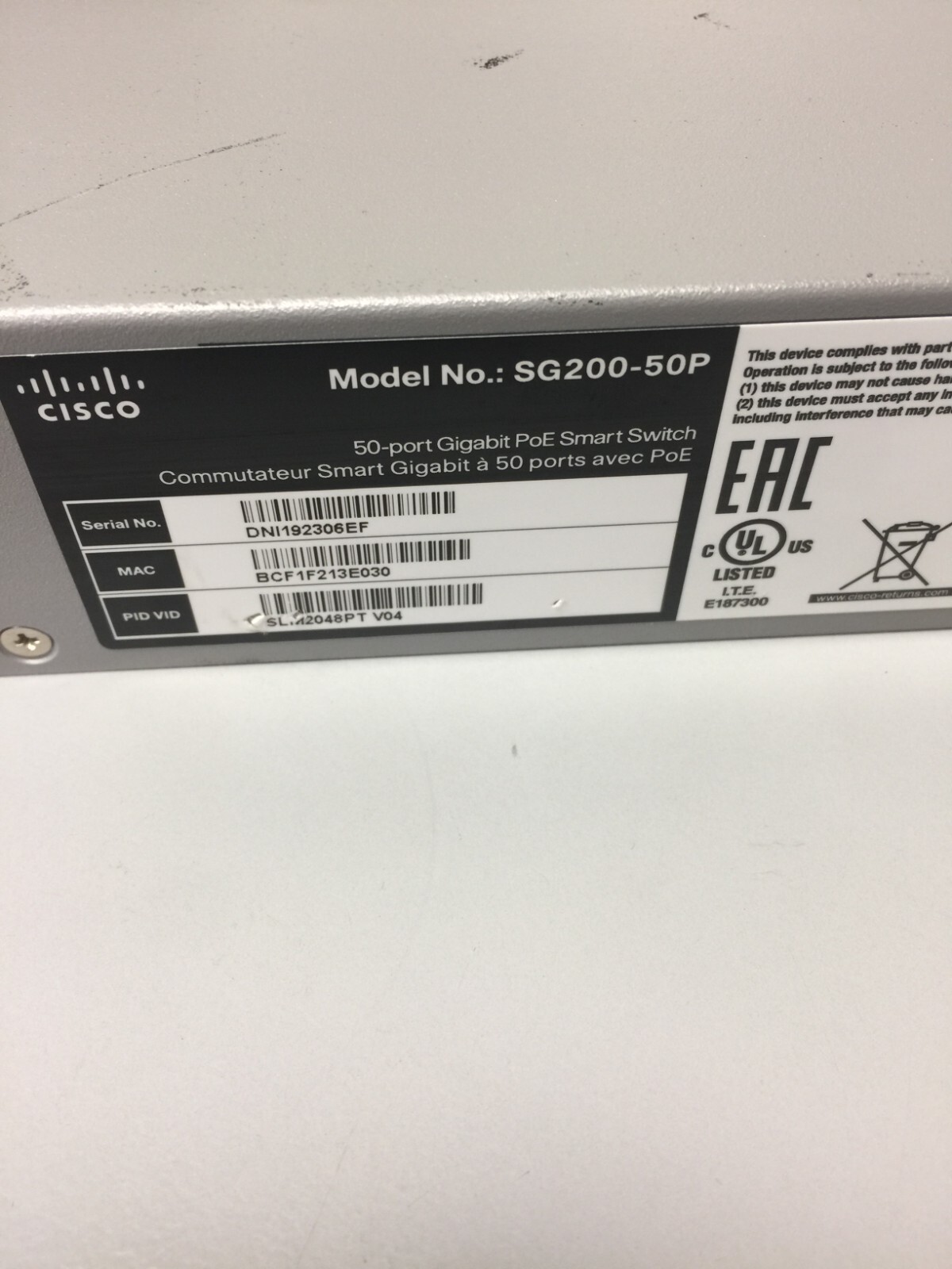 Cisco SG200-50P SLM2048PT-V04 50-Port Gigabit PoE Smart Switch