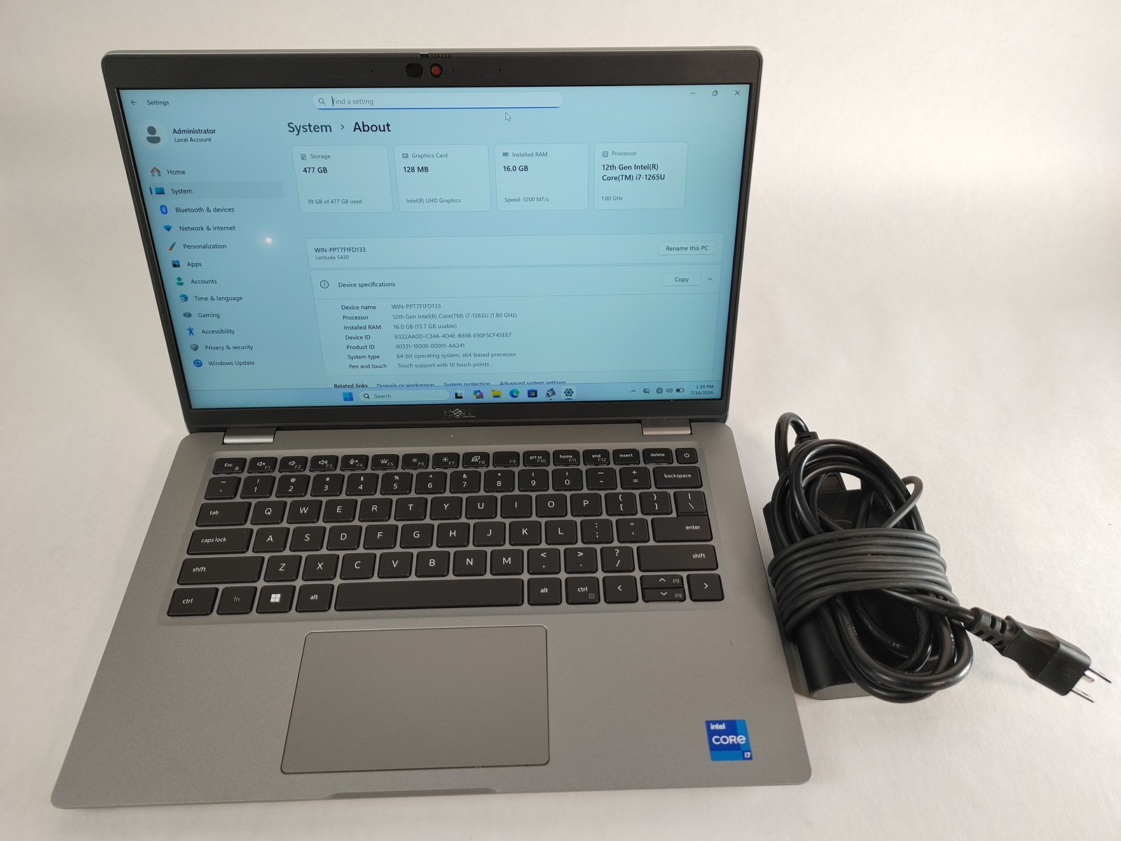 Dell Latitude 5430 Core i7-1265U 1.80 GHz 16 GB DDR4 512 GB NVMe Windows 11 Pro
