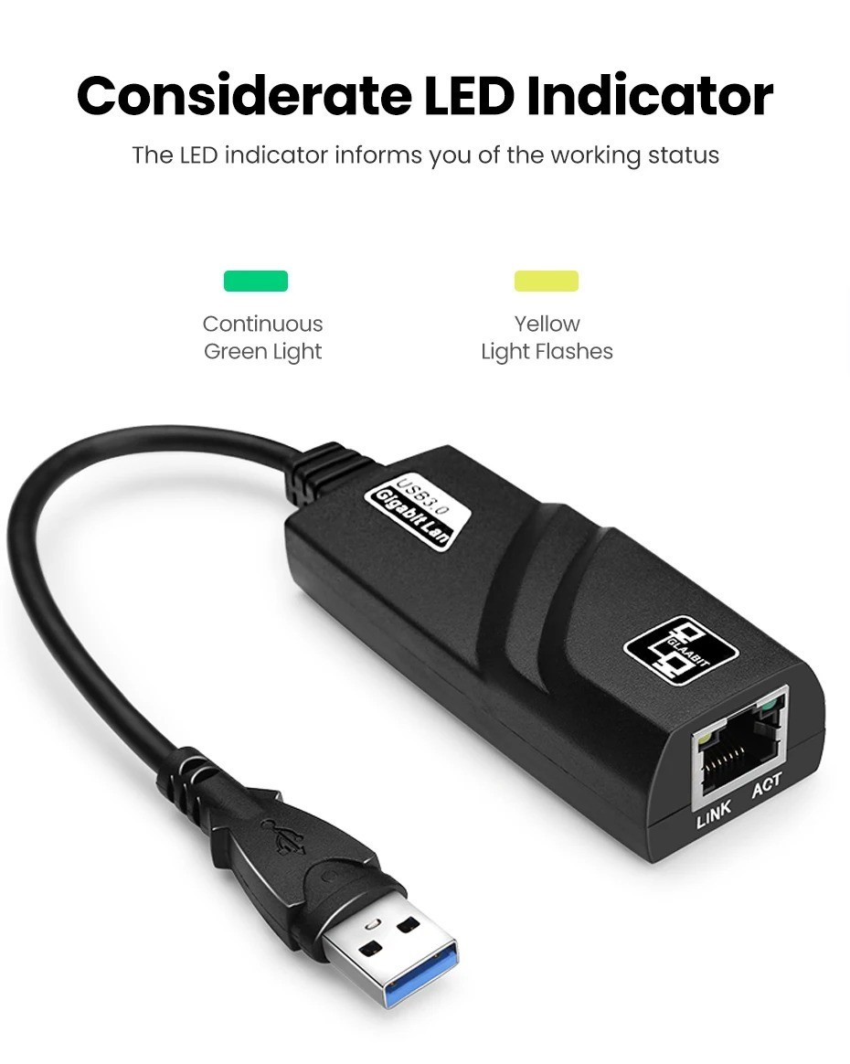 USB 3.0 Gigabit Ethernet LAN RJ45 100Mbps Network Adapter For Windows PC Mac