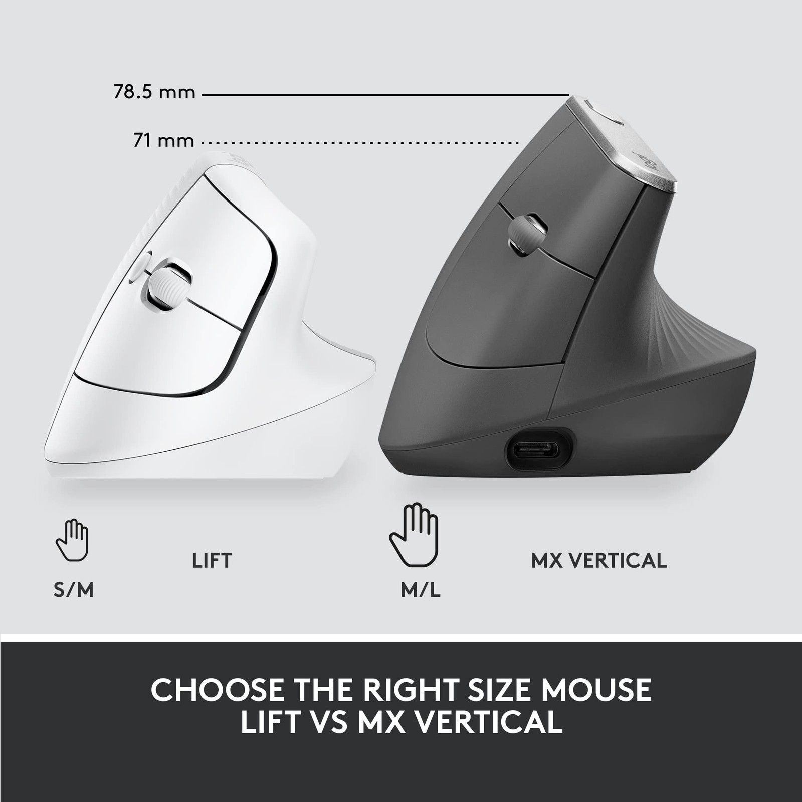 Logitech Lift for Business, Vertical Ergonomic Mouse Off White