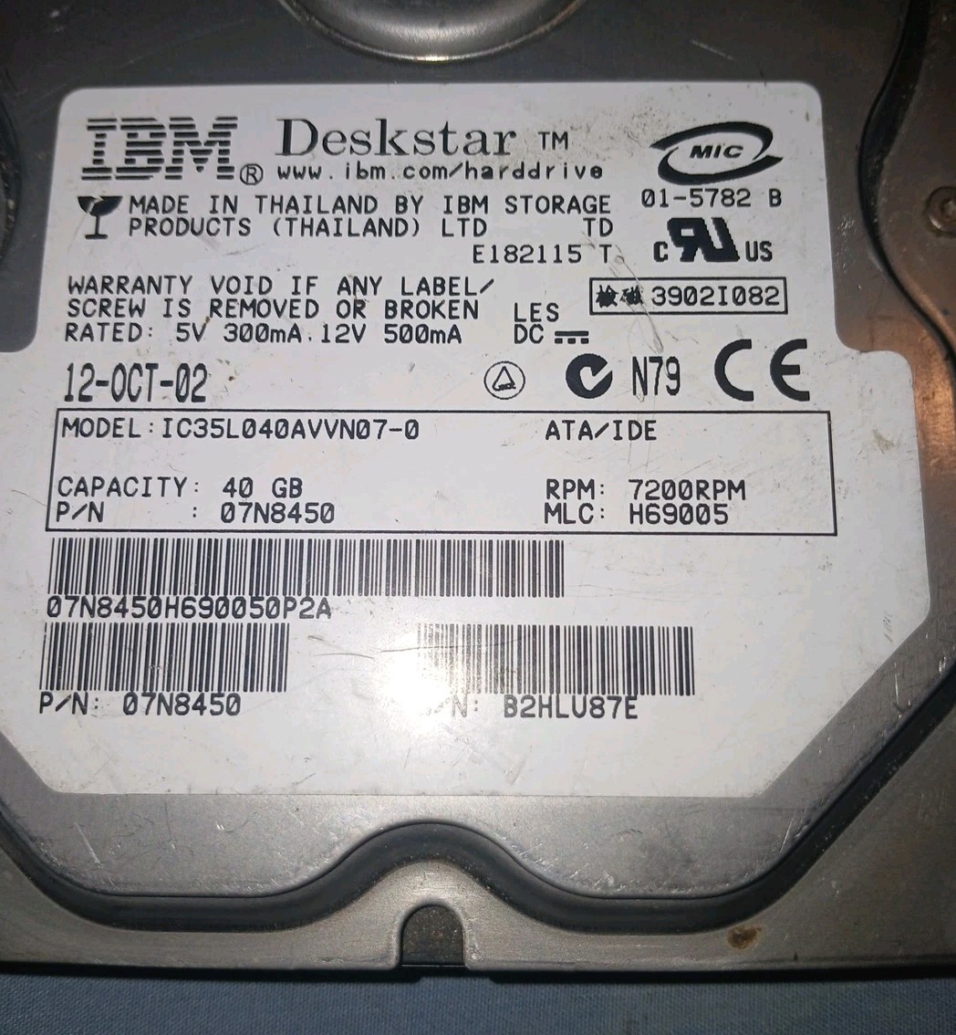 IBM IC35L040AVVN07-0 Deskstar 40GB Internal 3.5″ IDE/PATA Hard Drive 07n8450