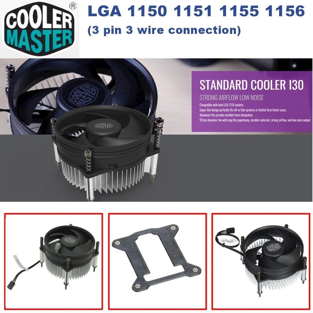 Cooler Master CPU Cooler Low Noise 92mm Fan Aluminum Heatsink for Intel LGA