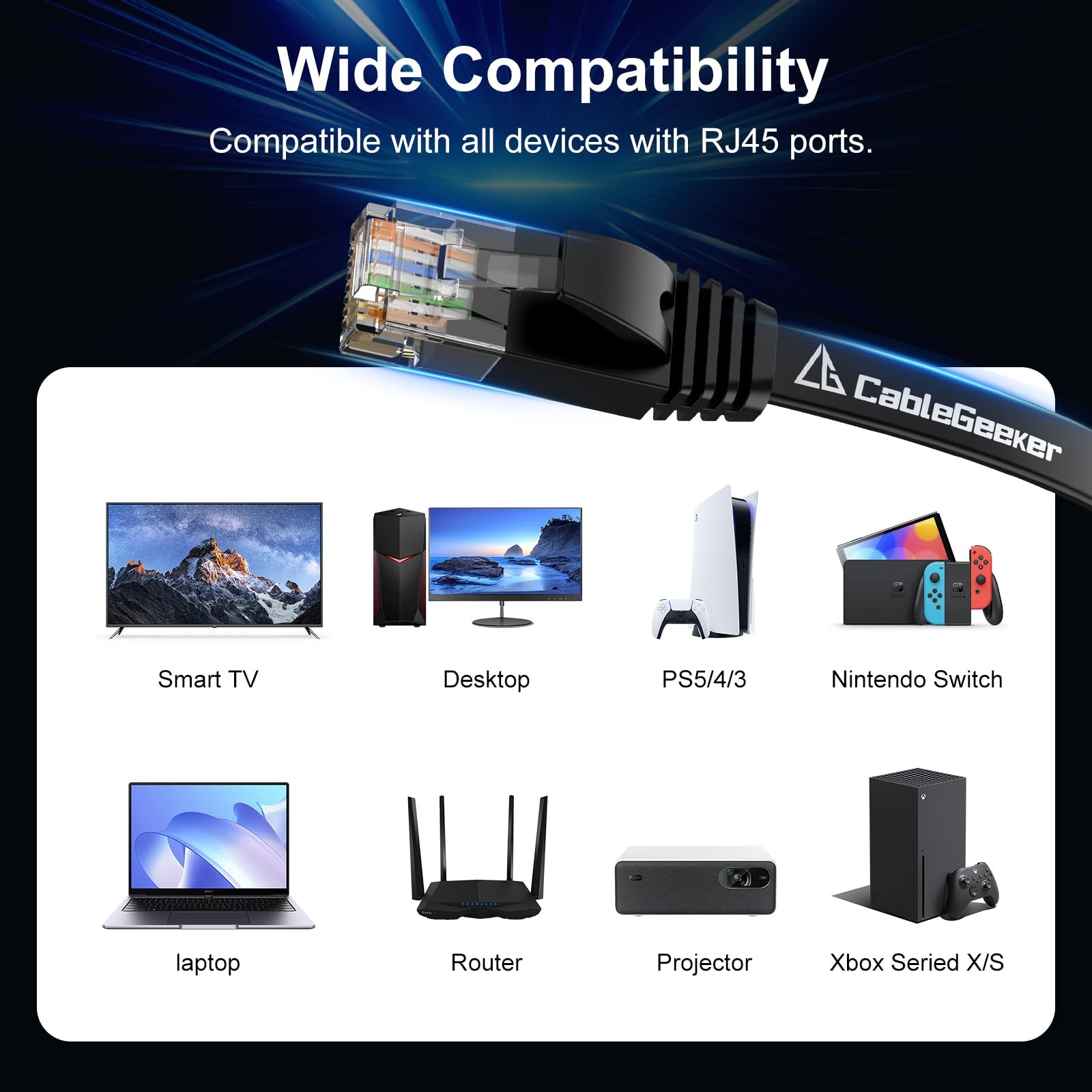 Cat 6 Ethernet Cable 100 ft, Indoor&Outdoor, High Speed 10Gbps Flat Internet …