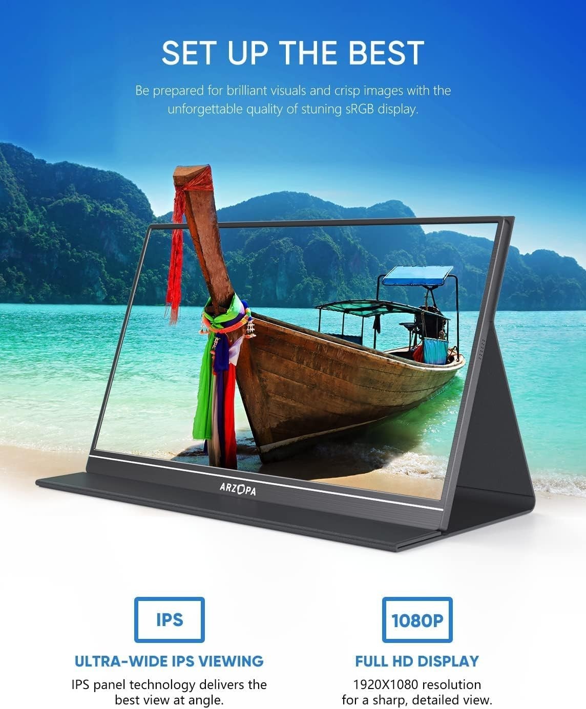 ARZOPA Portable Monitor, 15.6” 1080P FHD Laptop Monitor