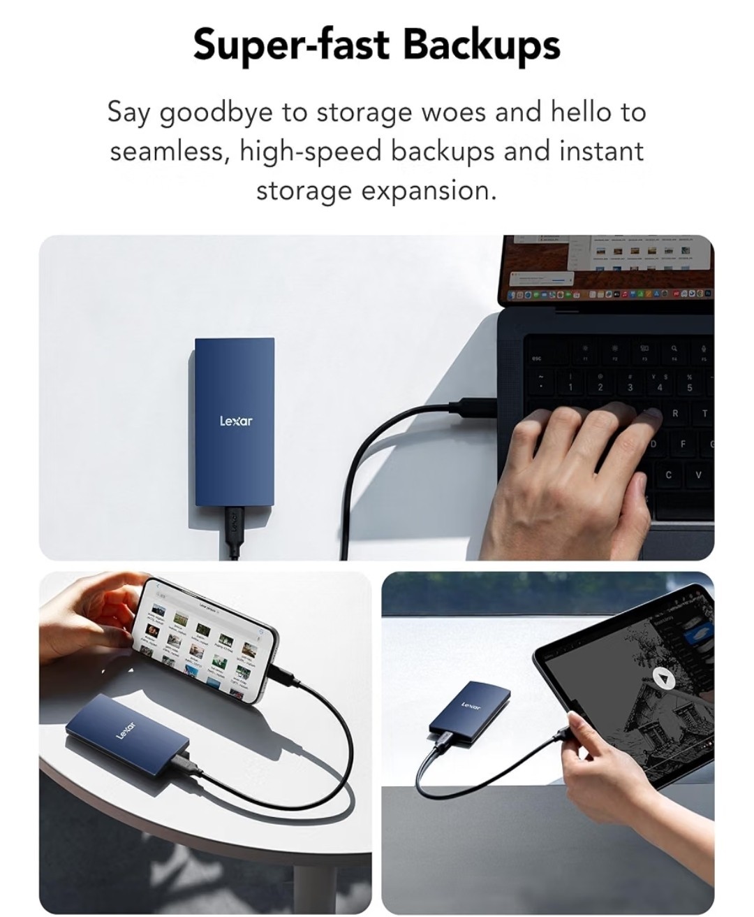 Lexar ES3 1TB External SSD, USB 3.2 Gen2 Portable SSD, PSSD Up to 1050MB/s.