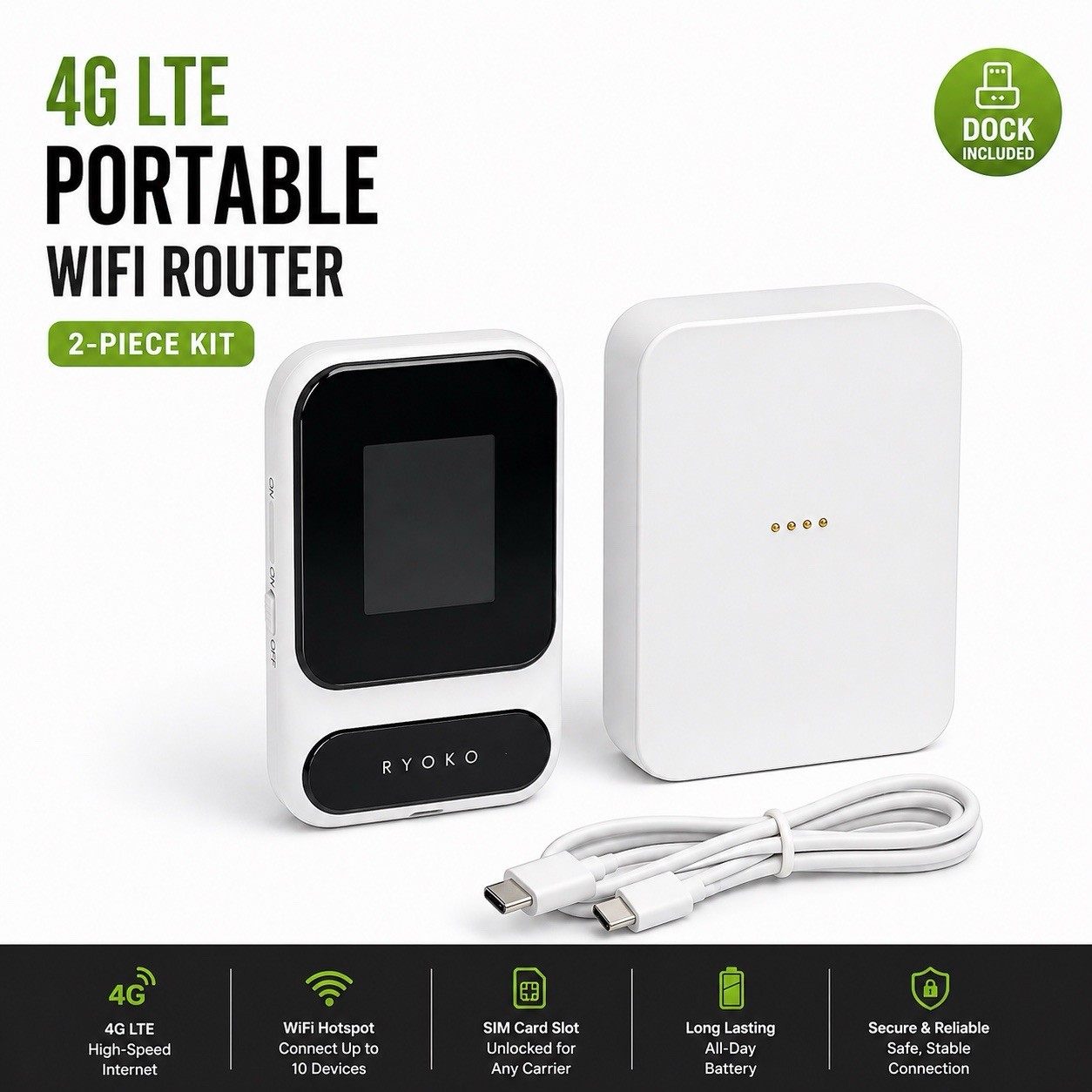 4G LTE WiFi Hotspot Portable Router SIM Card Unlocked Travel Router w/ Dock Us